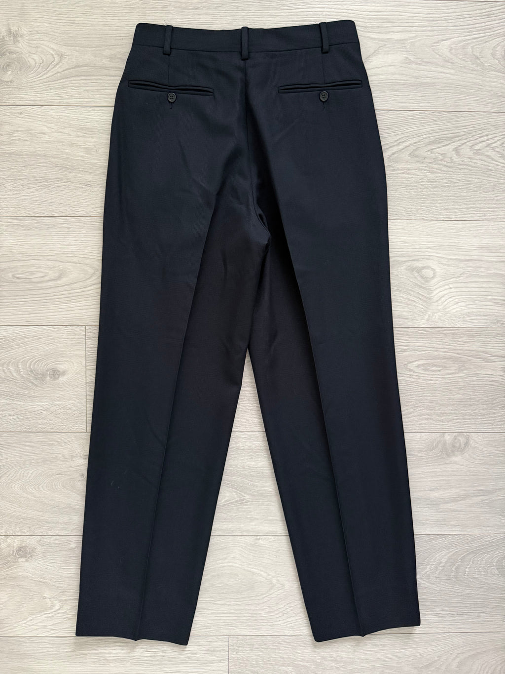 Krizia Armani 1990s Peaked Lapel Double Breasted Pleated Wool Suit Navy - Size M Jacket / 31" Waist