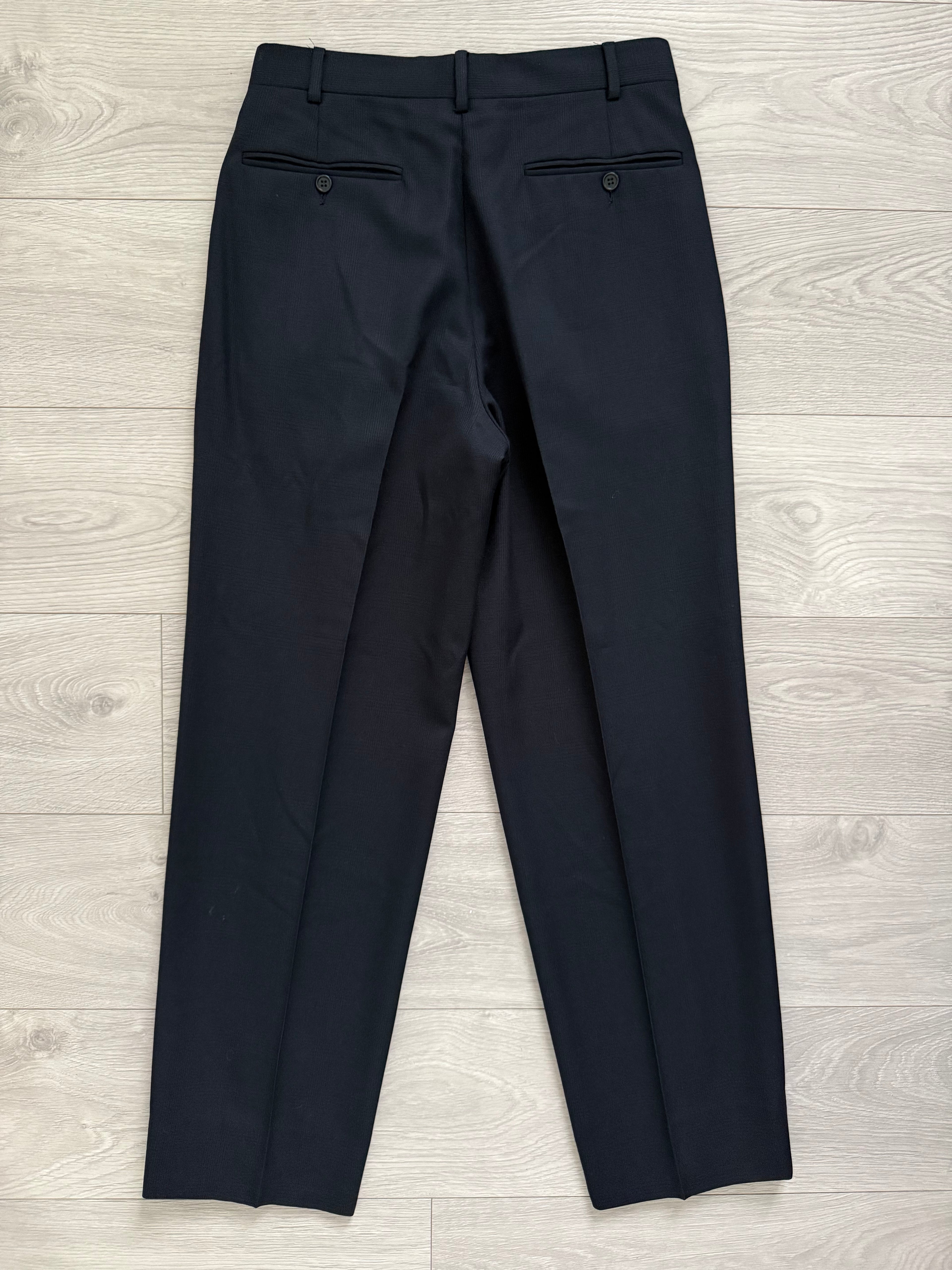 Krizia Armani 1990s Peaked Lapel Double Breasted Pleated Wool Suit Navy - Size M Jacket / 31" Waist