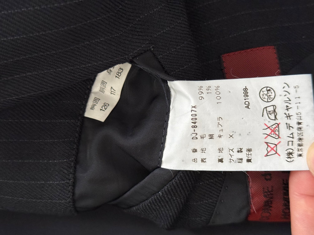 Comme Des Garcons Homme Deux 1998 3B Wool Silk Double-Pleat Pinstripe Suit - Size L Jacket / 34" Waist