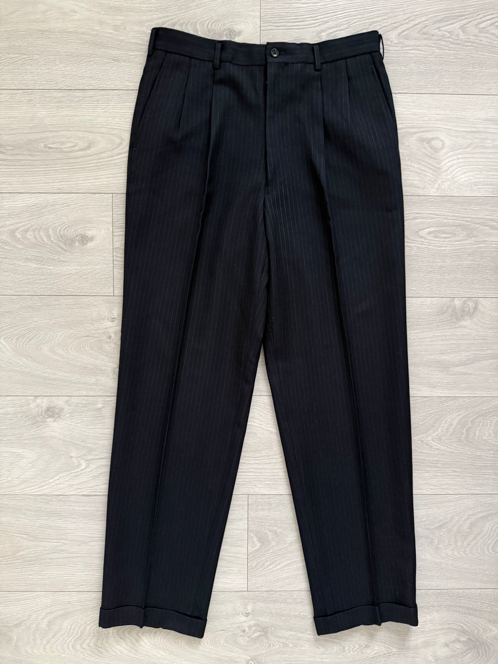 Comme Des Garcons Homme Deux 1998 3B Wool Silk Double-Pleat Pinstripe Suit - Size L Jacket / 34" Waist