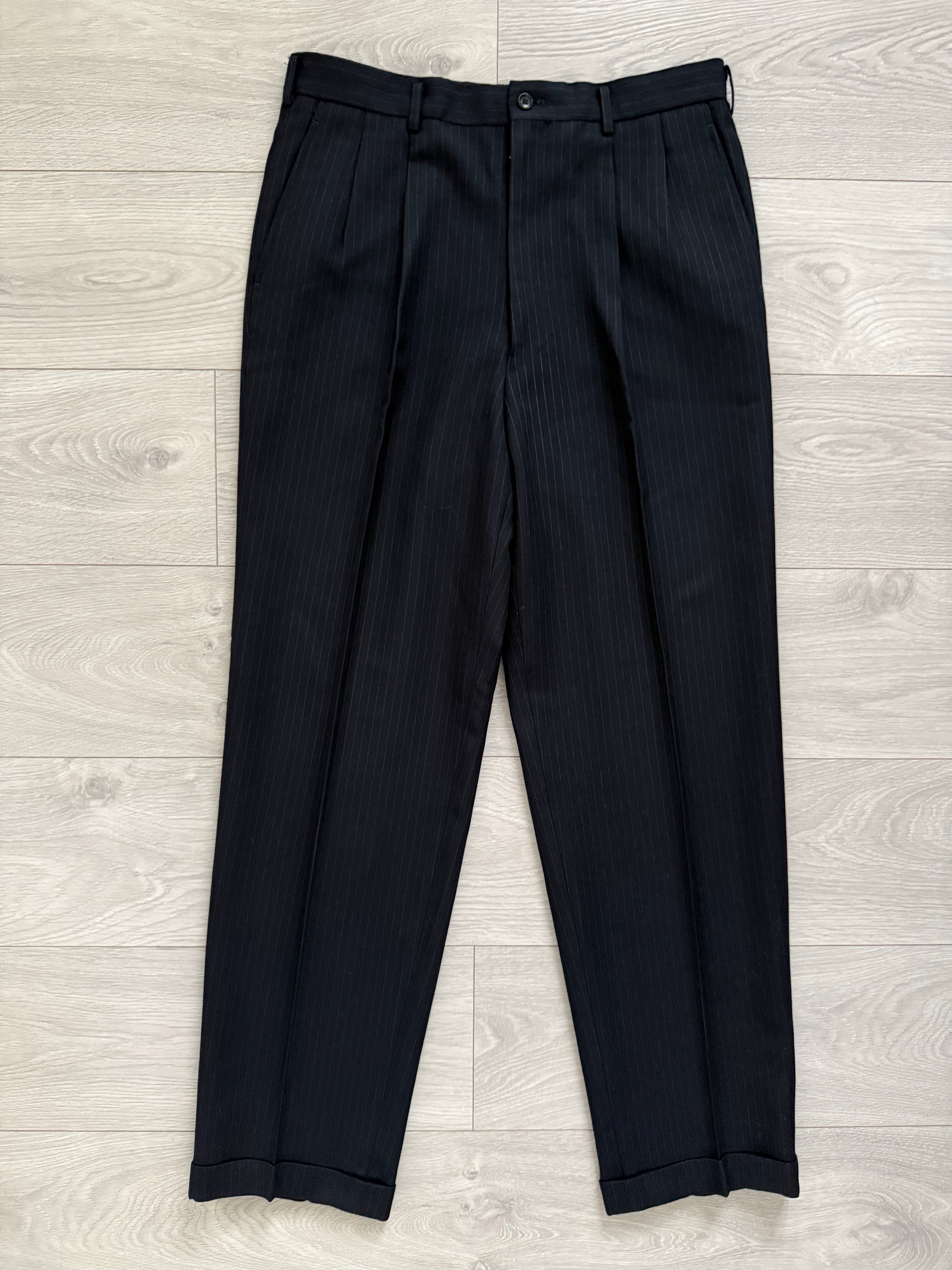 Comme Des Garcons Homme Deux 1998 3B Wool Silk Double-Pleat Pinstripe Suit - Size L Jacket / 34" Waist
