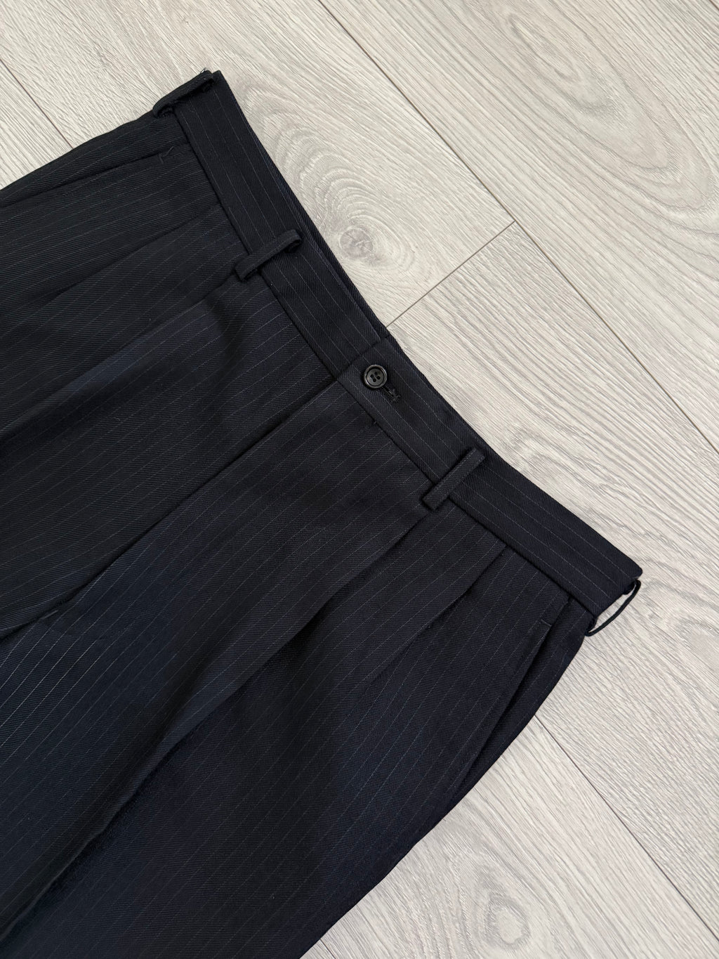 Comme Des Garcons Homme Deux 1998 3B Wool Silk Double-Pleat Pinstripe Suit - Size L Jacket / 34" Waist