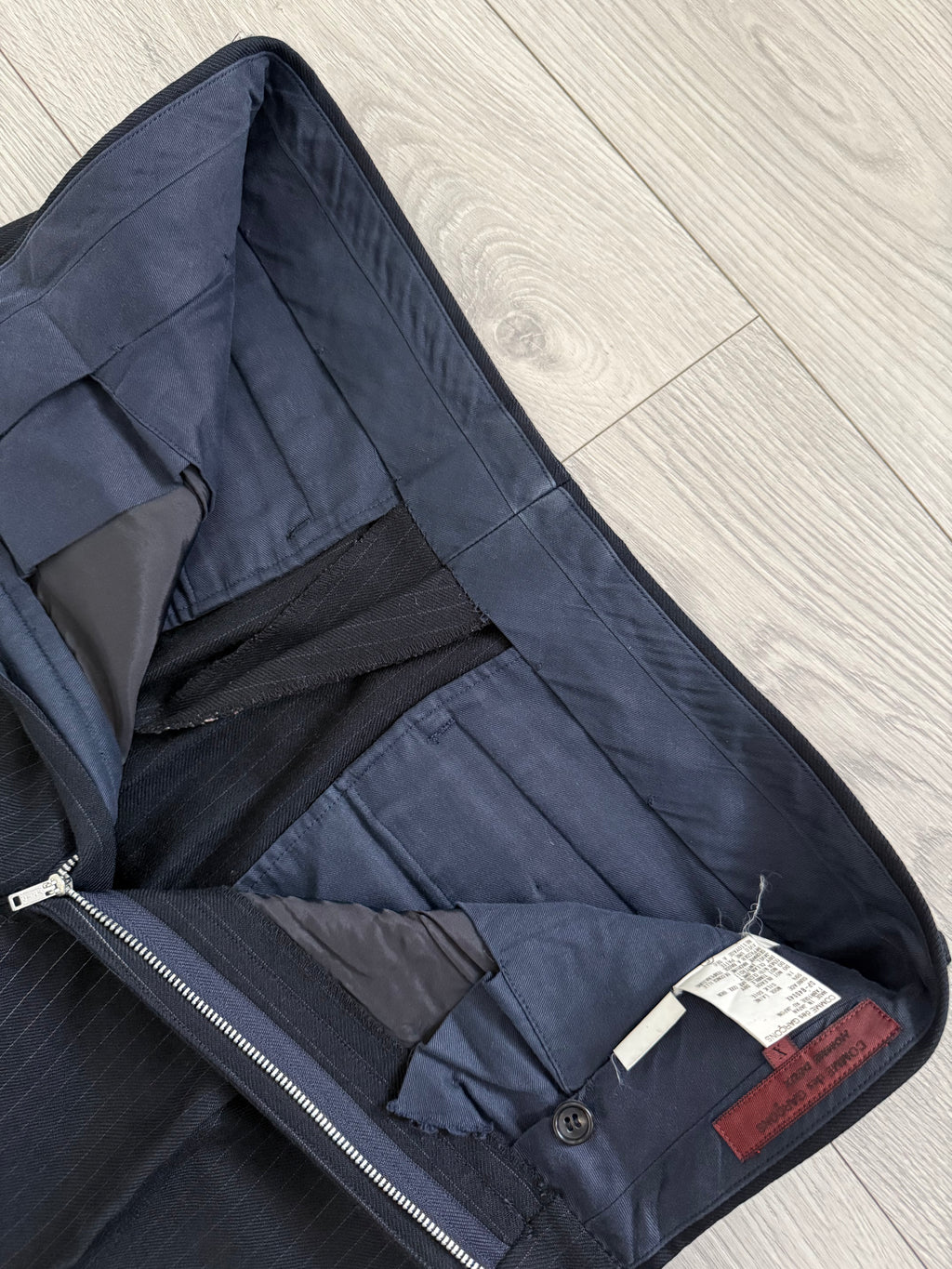 Comme Des Garcons Homme Deux 1998 3B Wool Silk Double-Pleat Pinstripe Suit - Size L Jacket / 34" Waist