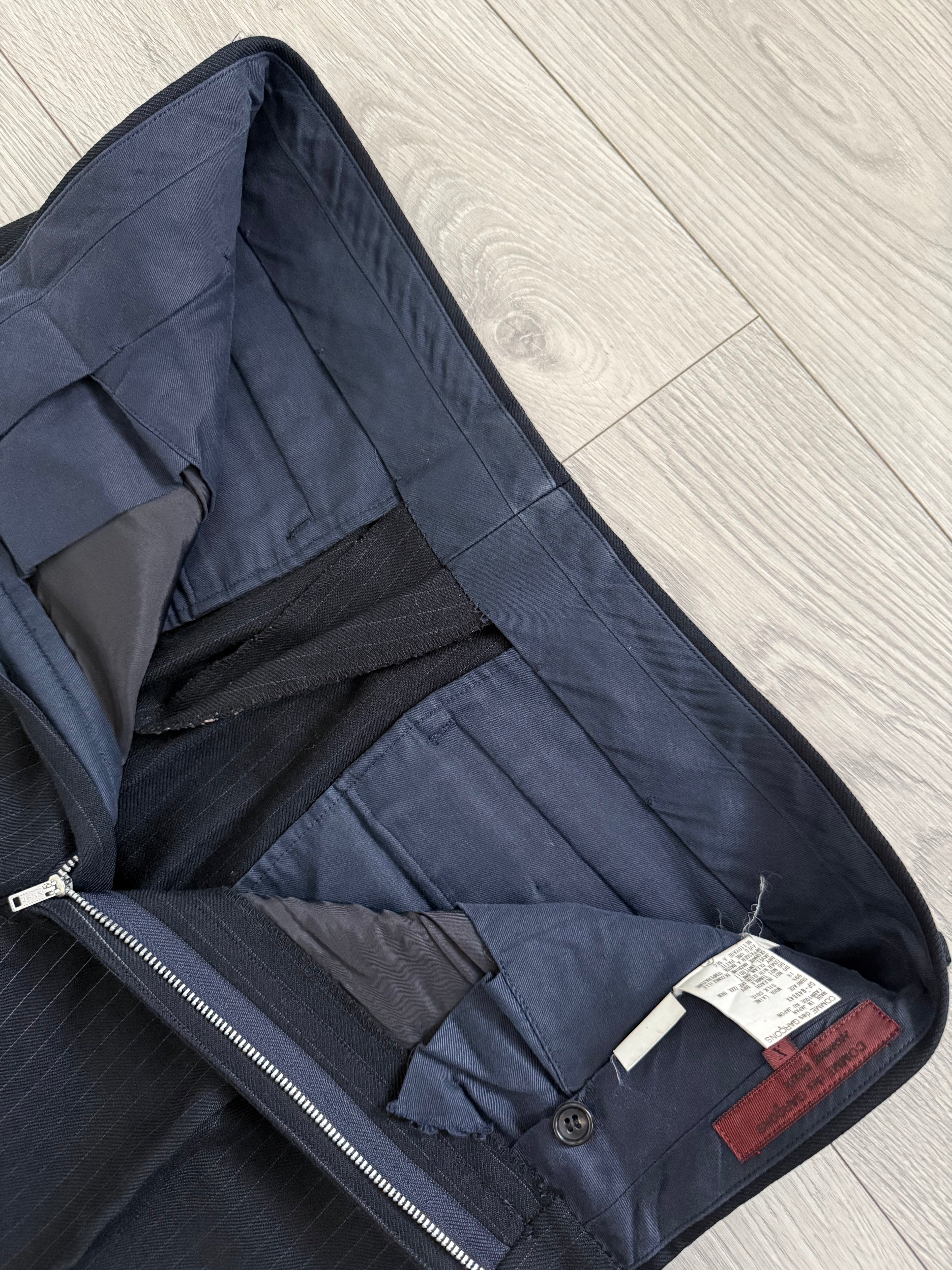 Comme Des Garcons Homme Deux 1998 3B Wool Silk Double-Pleat Pinstripe Suit - Size L Jacket / 34" Waist