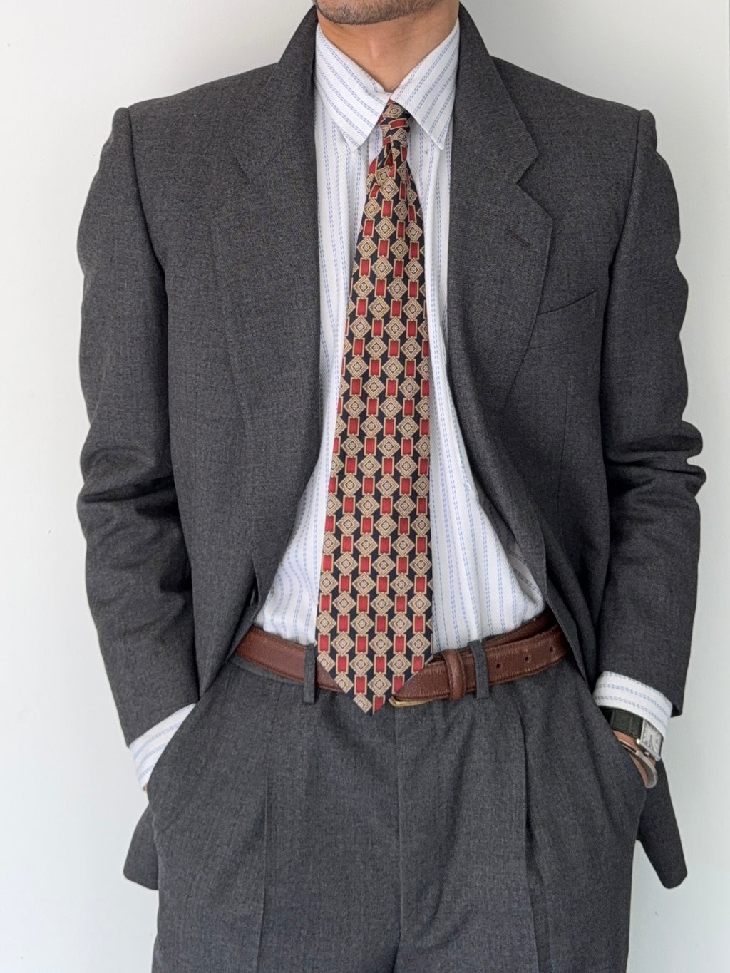 Givenchy 1980s 2B Pleated Wool Cerruti Fabric Grey Suit - Size S Jacket / 32" Waist