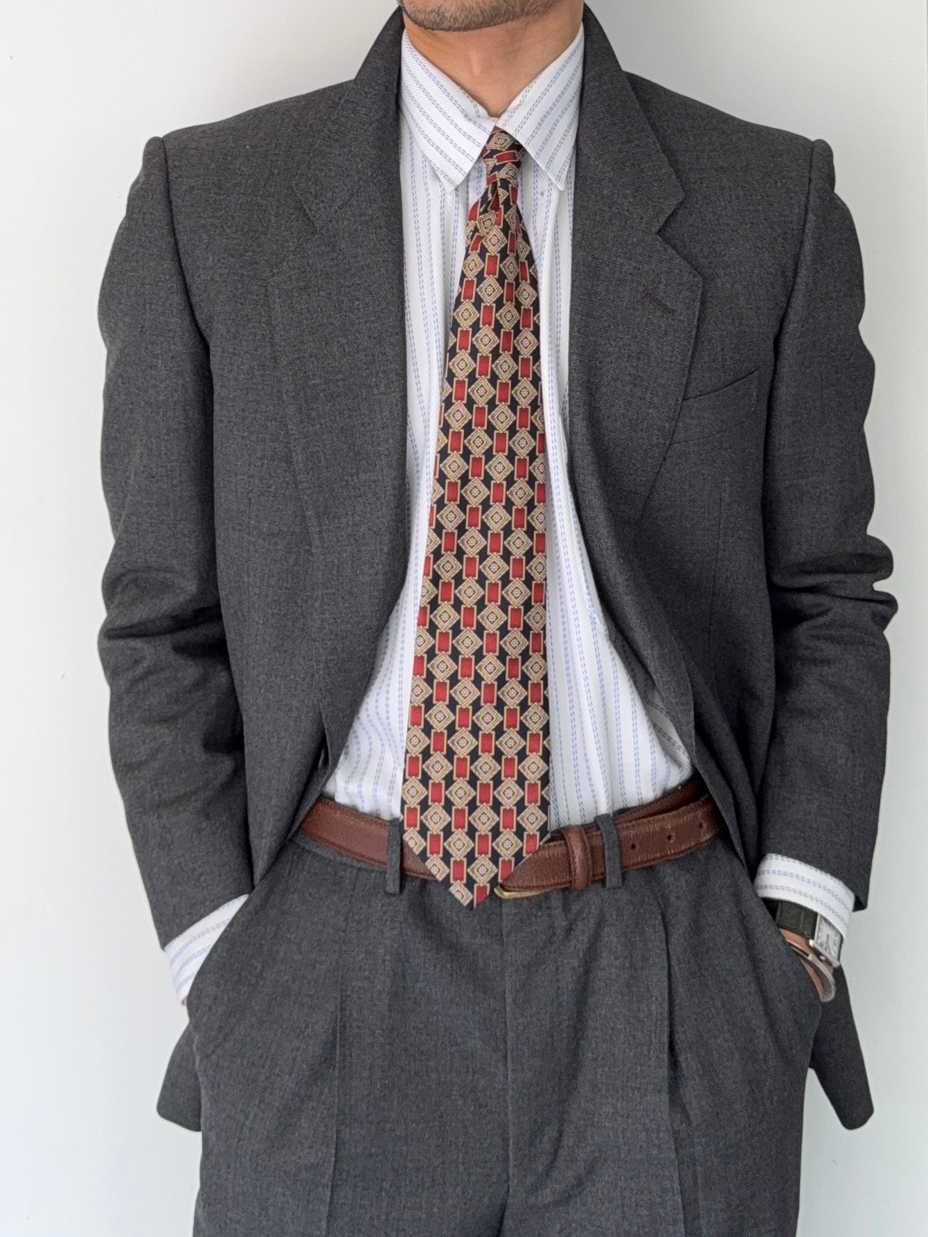 Givenchy 1980s 2B Pleated Wool Cerruti Fabric Grey Suit - Size S Jacket / 32" Waist