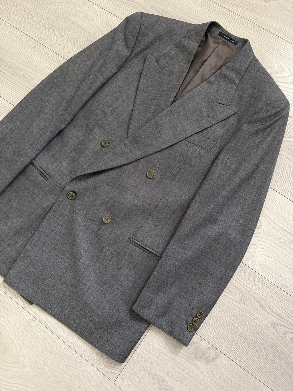 Emporio Armani 1990s Peaked Lapel Double Breasted Double-Pleated Wool Suit Grey - Size M Jacket / 32" Waist