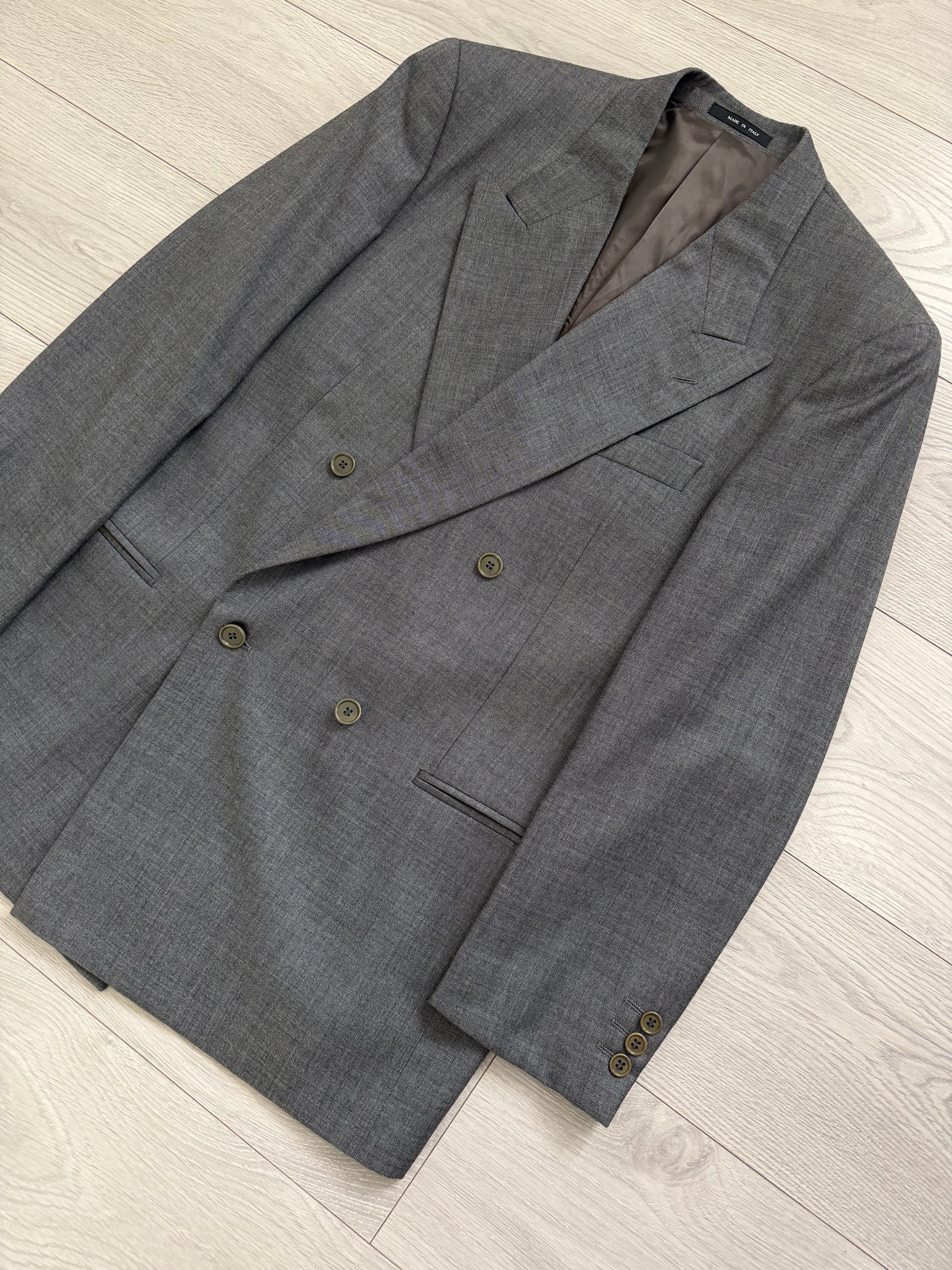 Emporio Armani 1990s Peaked Lapel Double Breasted Double-Pleated Wool Suit Grey - Size M Jacket / 32" Waist