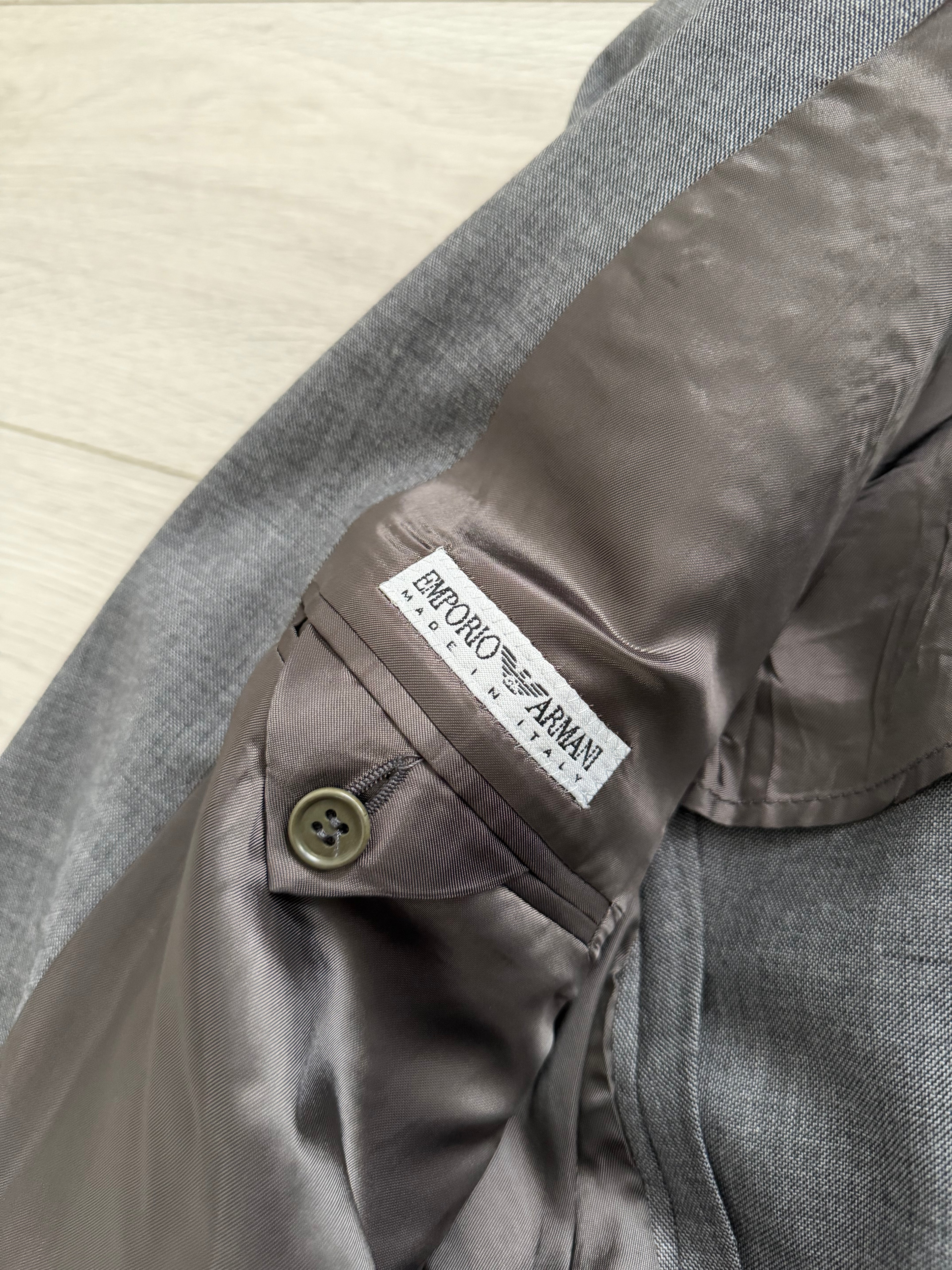 Emporio Armani 1990s Peaked Lapel Double Breasted Double-Pleated Wool Suit Grey - Size M Jacket / 32" Waist