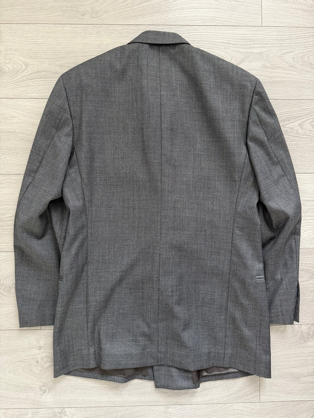 Emporio Armani 1990s Peaked Lapel Double Breasted Double-Pleated Wool Suit Grey - Size M Jacket / 32" Waist