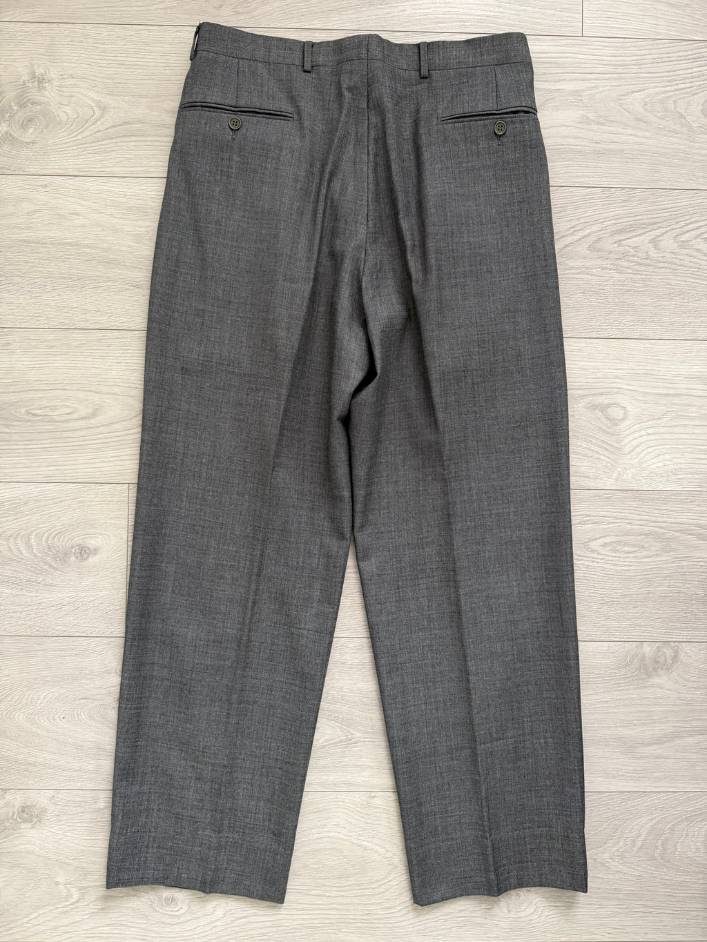 Emporio Armani 1990s Peaked Lapel Double Breasted Double-Pleated Wool Suit Grey - Size M Jacket / 32" Waist