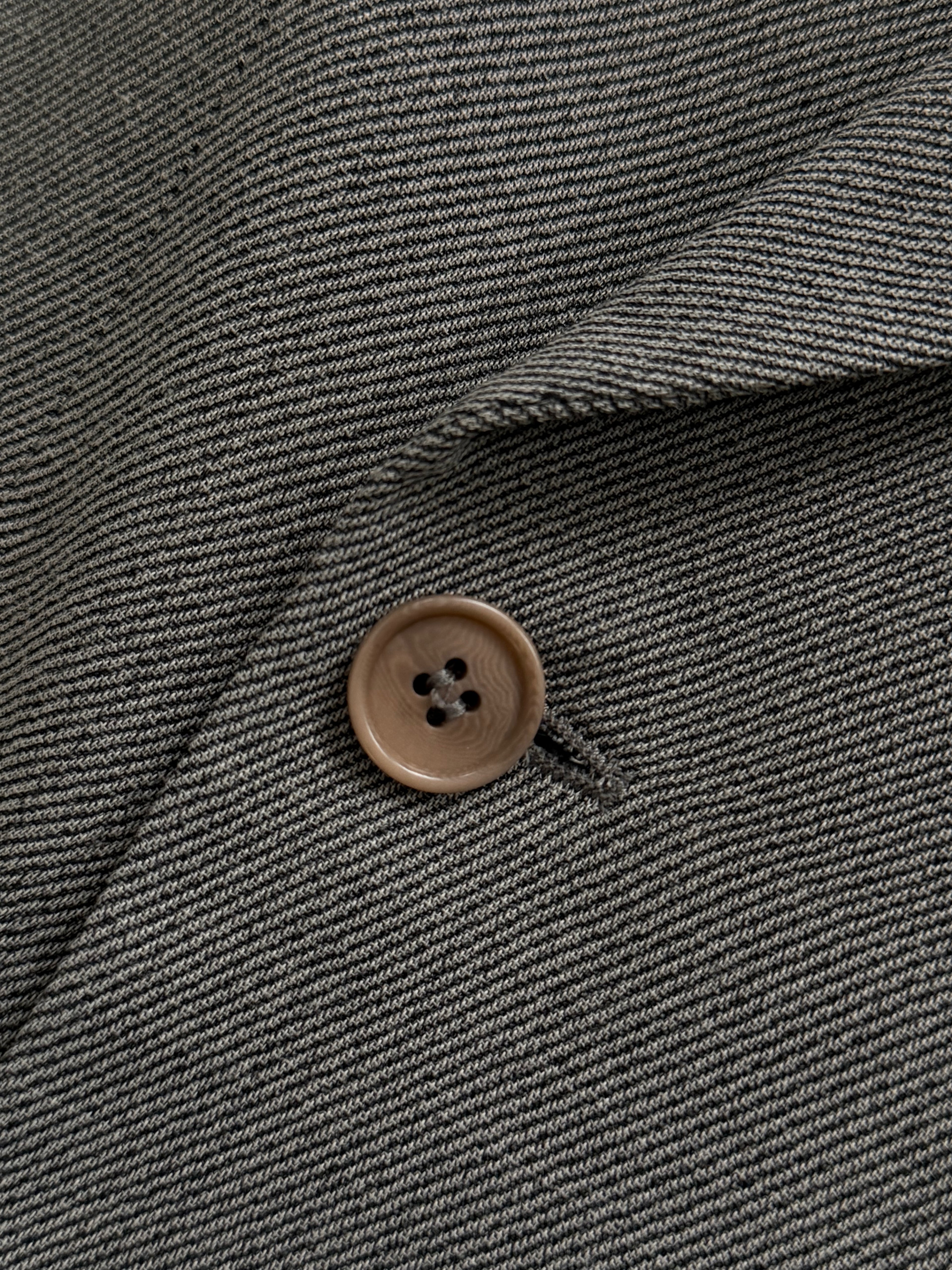 Emporio Armani 1990s Peaked Lapel Double Breasted Double-Pleated Wool Blend Suit Taupe Beige - Size L Jacket / 33" Waist