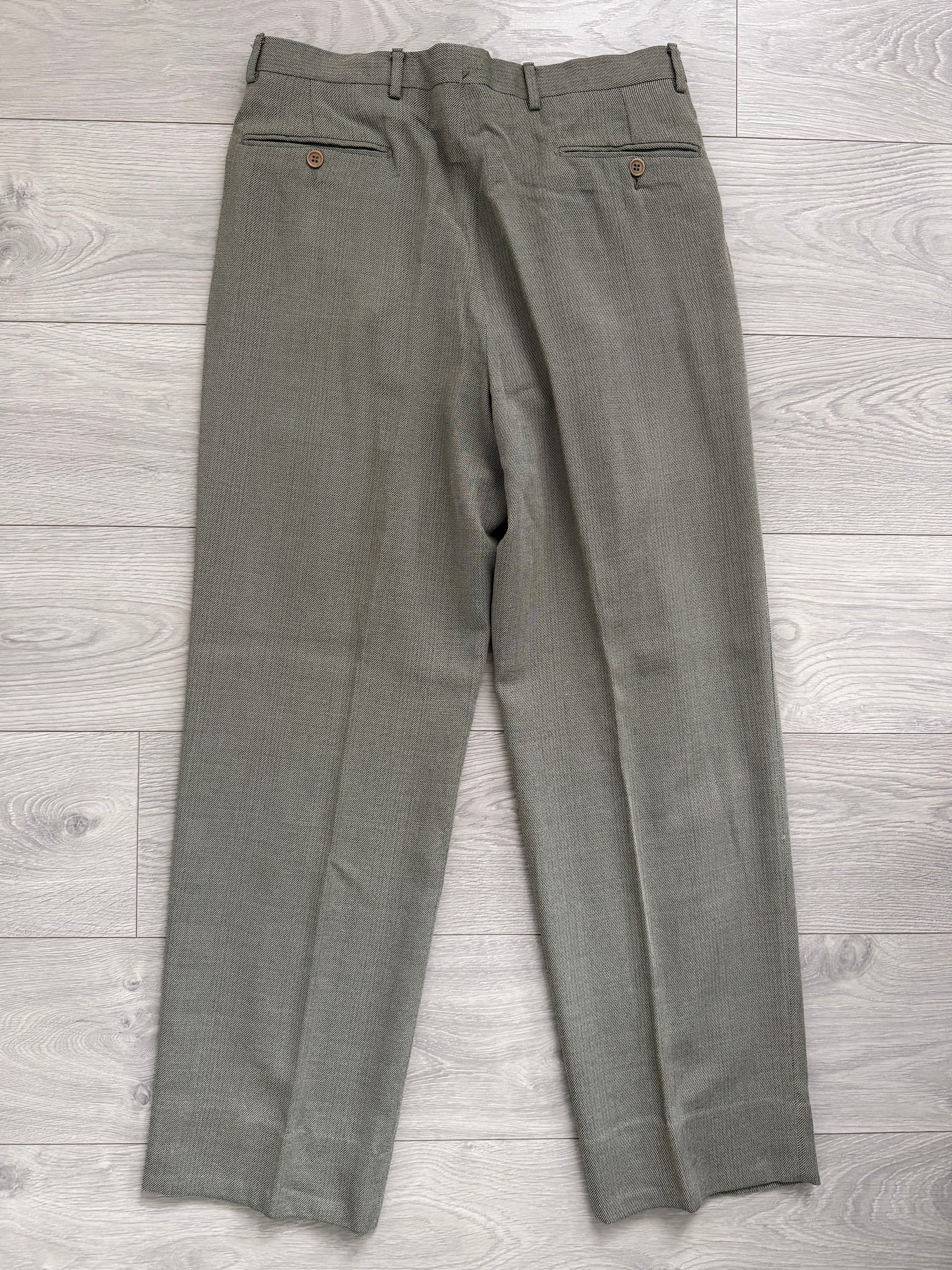 Emporio Armani 1990s Peaked Lapel Double Breasted Double-Pleated Wool Blend Suit Taupe Beige - Size L Jacket / 33" Waist