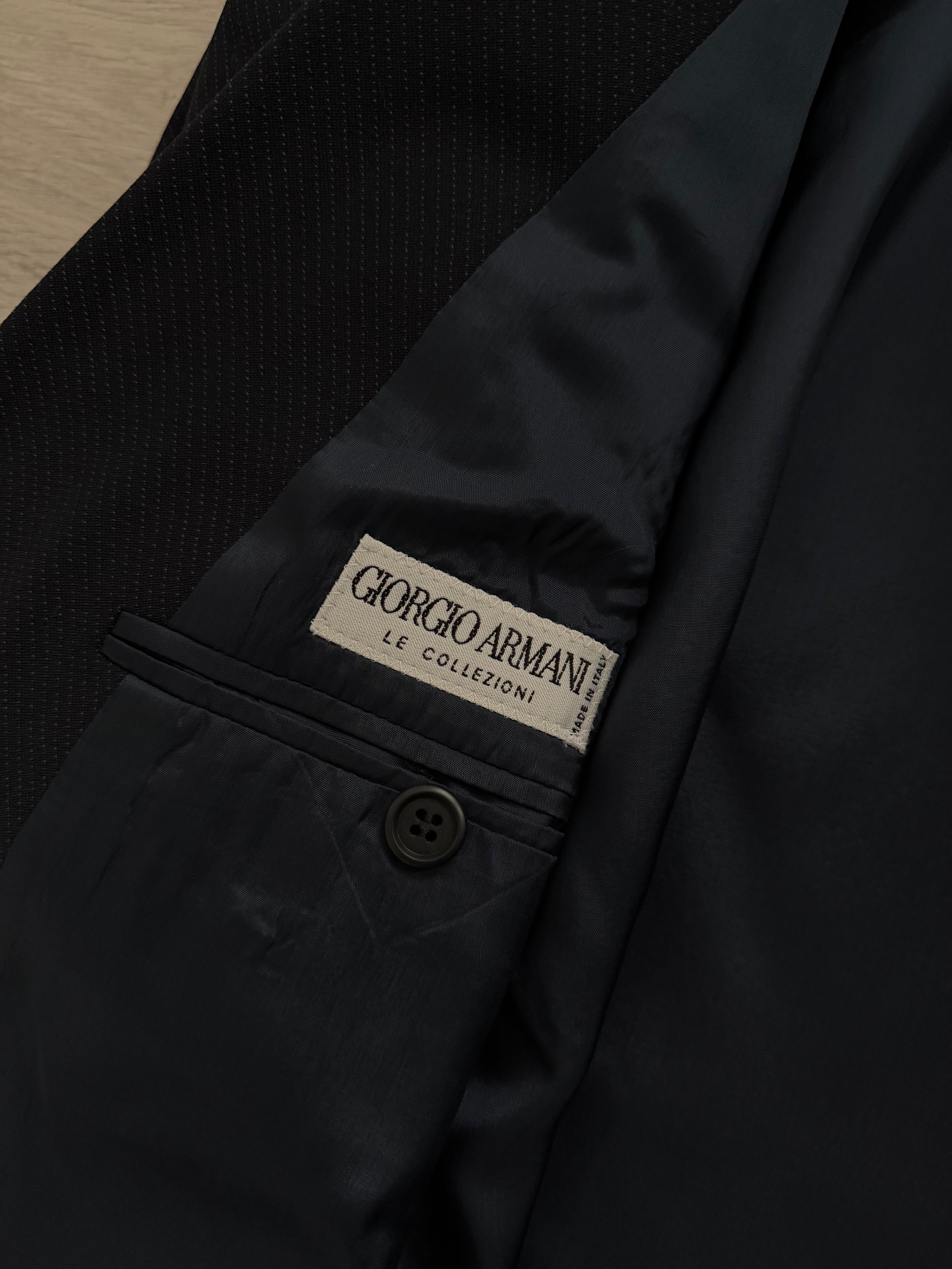 Giorgio Armani 1980s Peaked Lapel Double Breasted Double-Pleated Wool Blend Suit Navy - Size M Jacket / 31" Waist