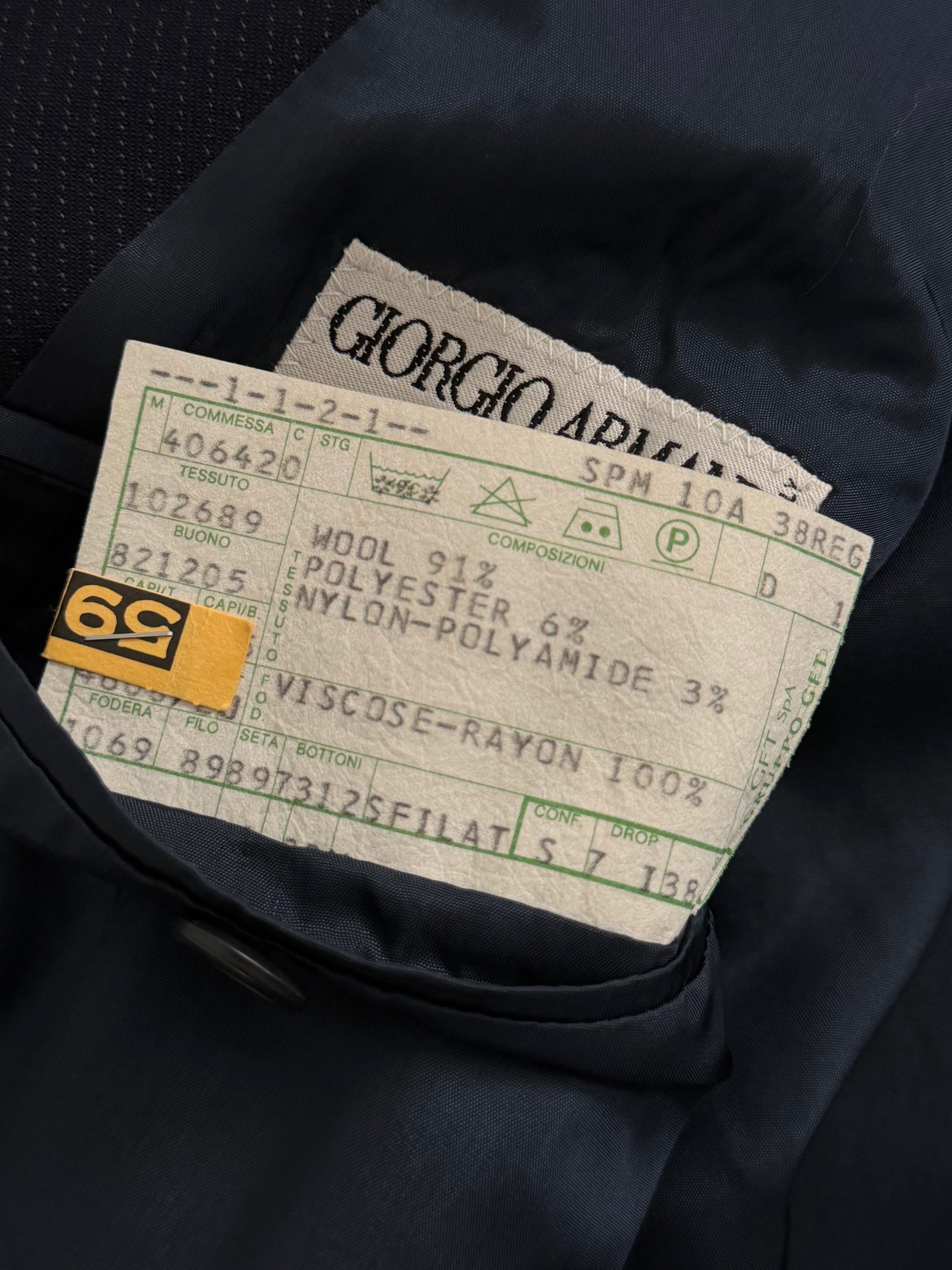 Giorgio Armani 1980s Peaked Lapel Double Breasted Double-Pleated Wool Blend Suit Navy - Size M Jacket / 31" Waist