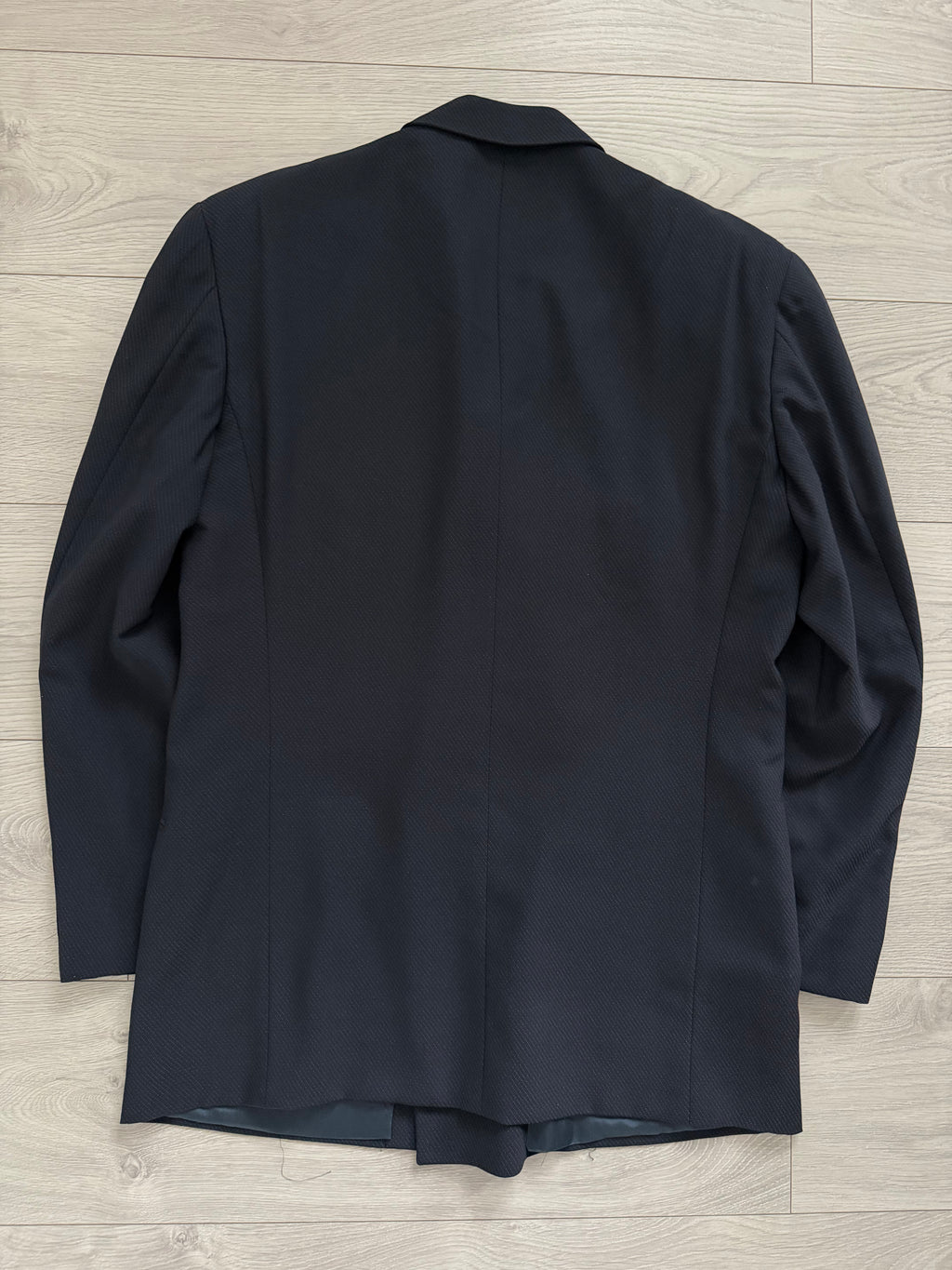Giorgio Armani 1980s Peaked Lapel Double Breasted Double-Pleated Wool Blend Suit Navy - Size M Jacket / 31" Waist
