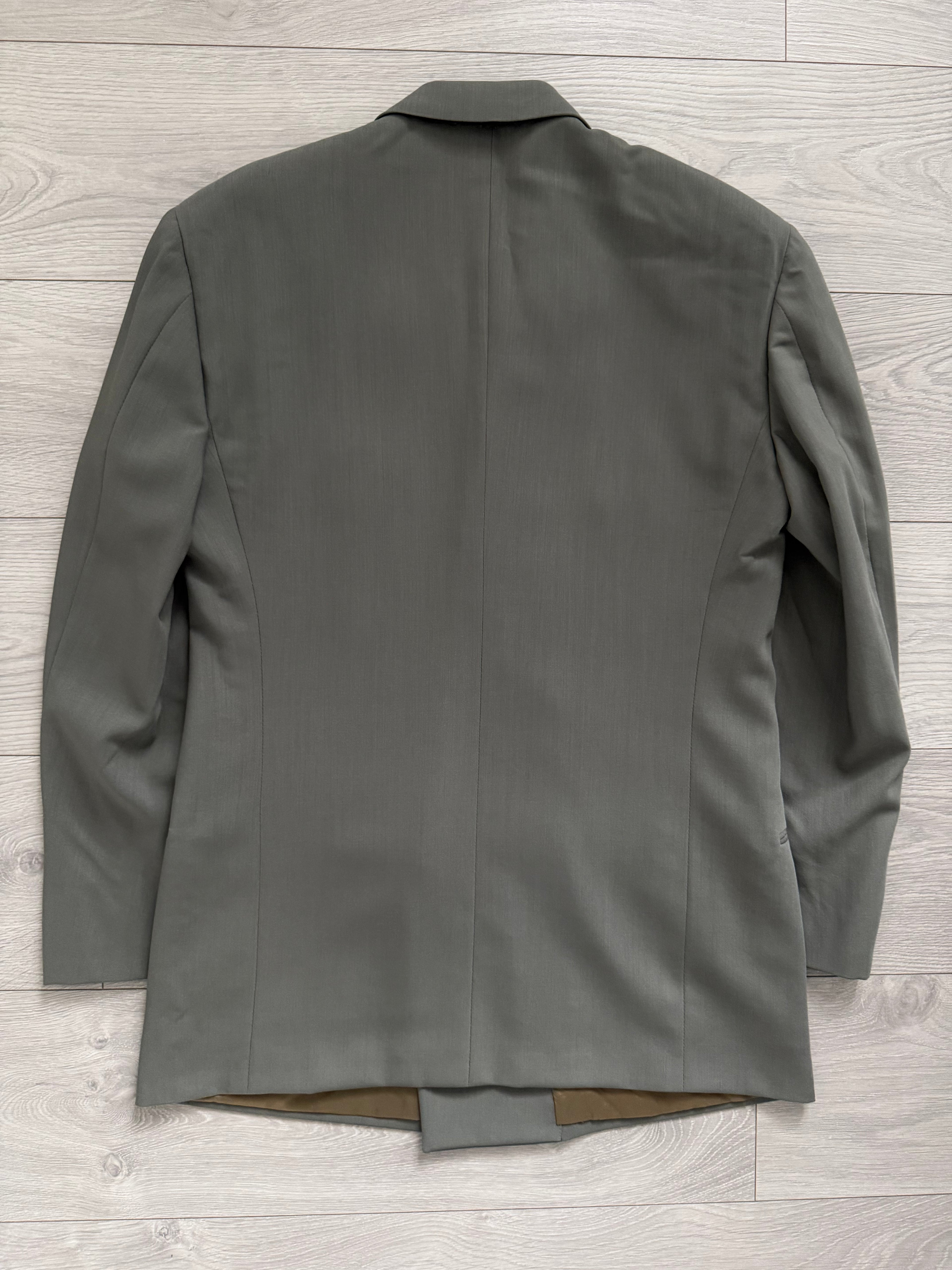 Giorgio Armani 1980s Peaked Lapel Double Breasted Double-Pleated Wool Suit Taupe Green - Size M Jacket / 32" Waist