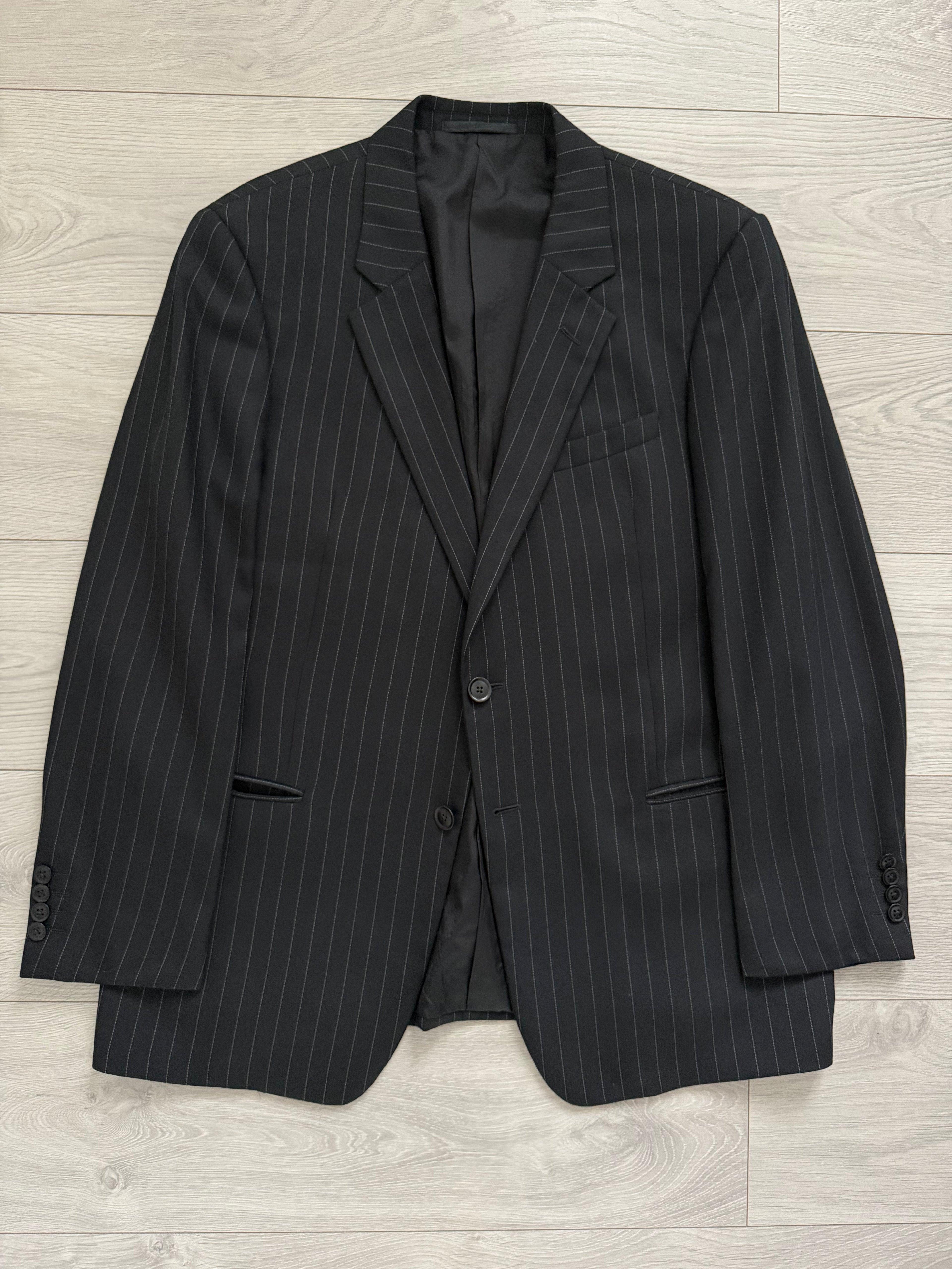 Armani 1990s Wool 2B Black Pinstripe Suit - Size XL Jacket / 36" Waist
