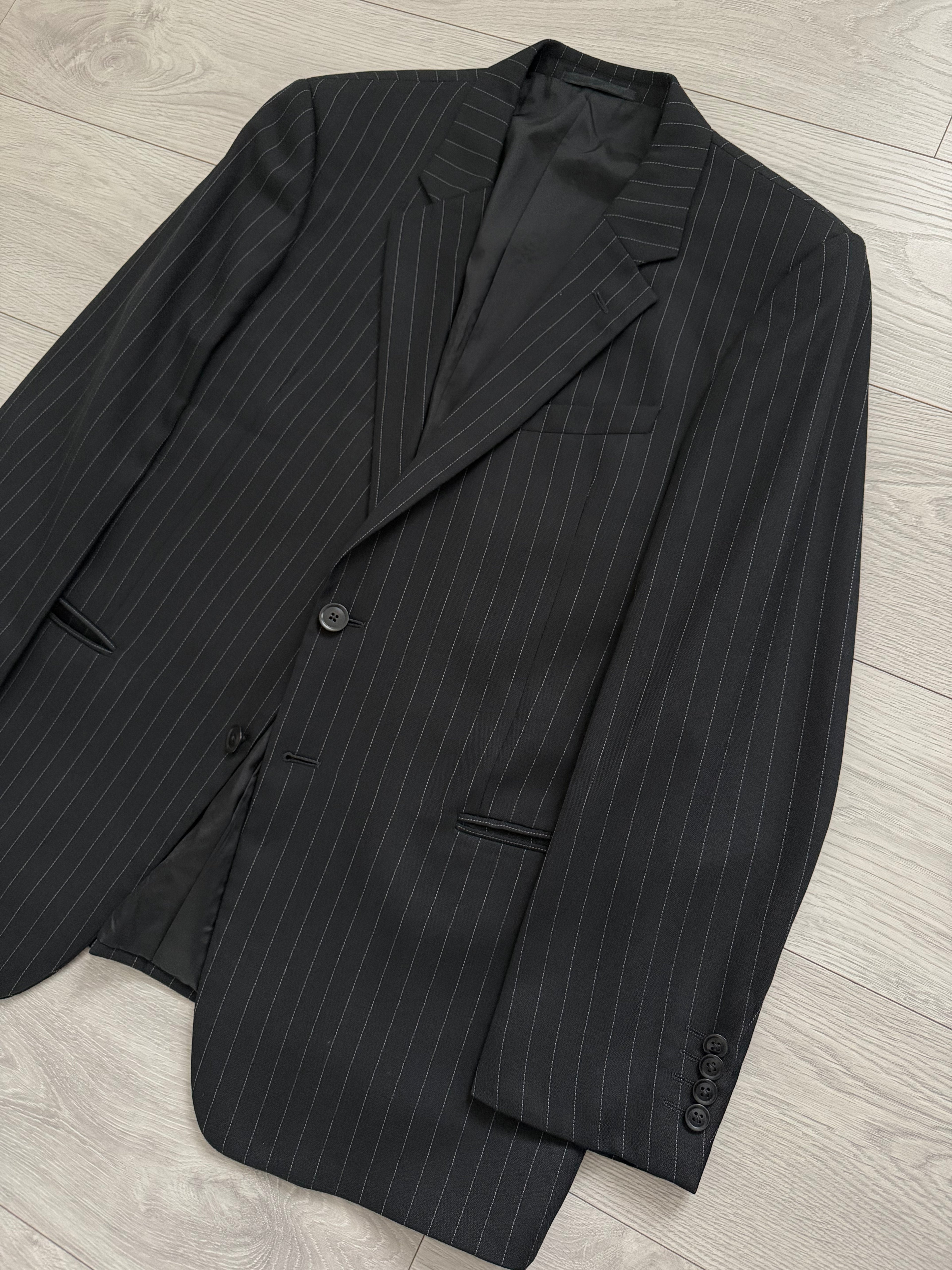 Armani 1990s Wool 2B Black Pinstripe Suit - Size XL Jacket / 36" Waist
