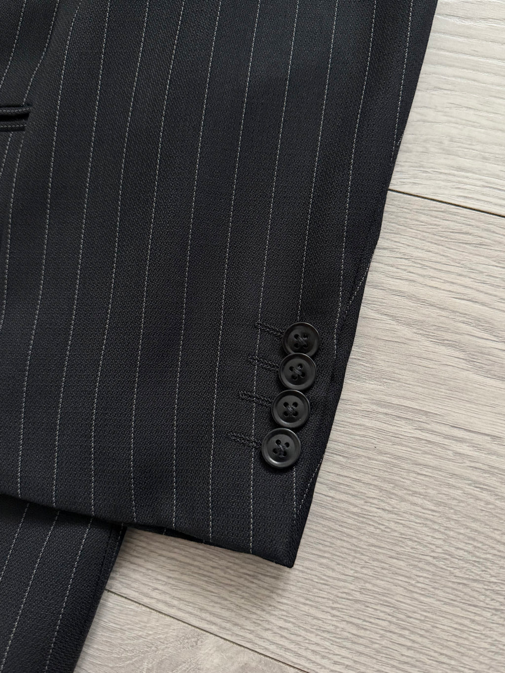 Armani 1990s Wool 2B Black Pinstripe Suit - Size XL Jacket / 36" Waist