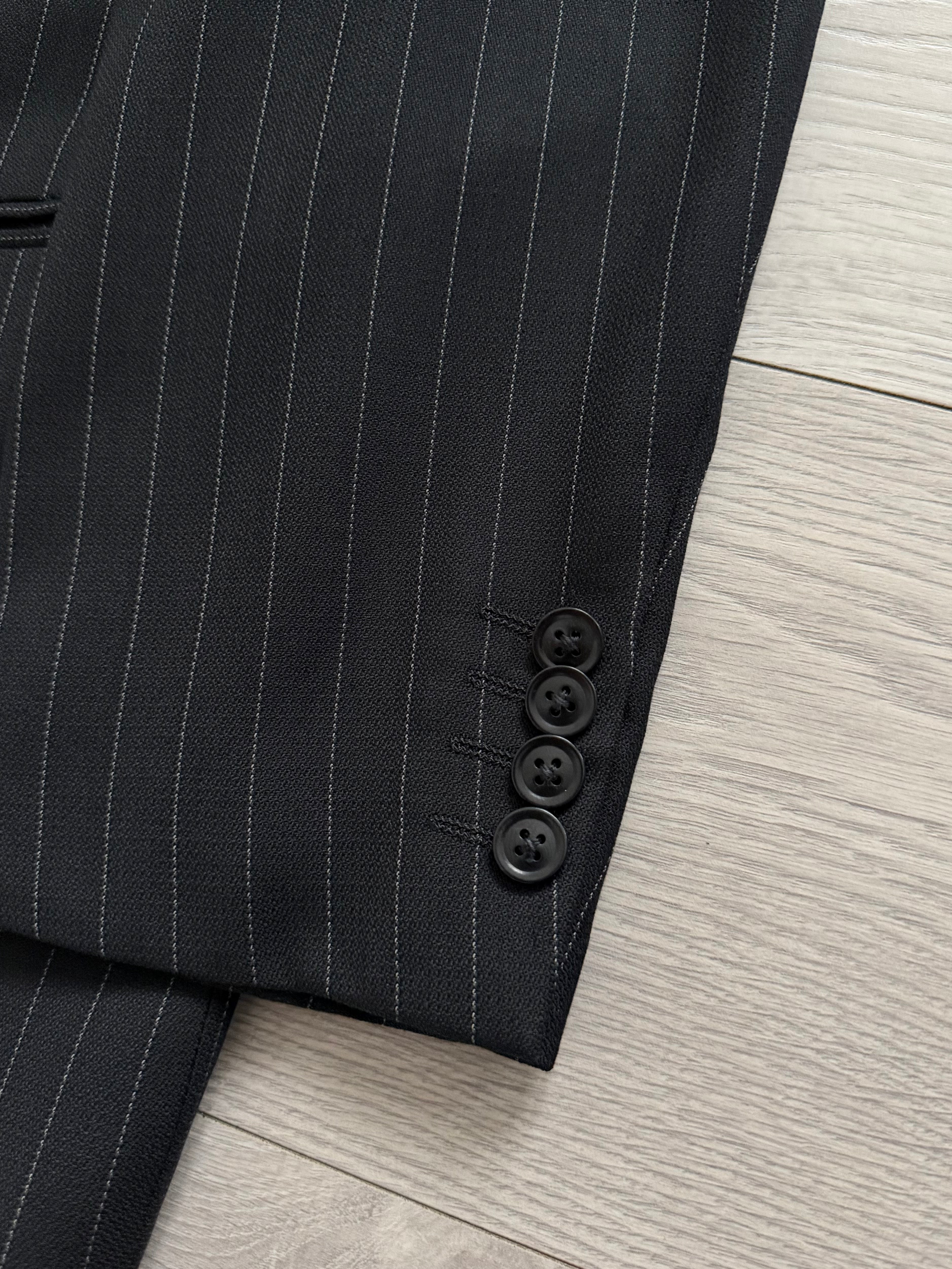 Armani 1990s Wool 2B Black Pinstripe Suit - Size XL Jacket / 36" Waist