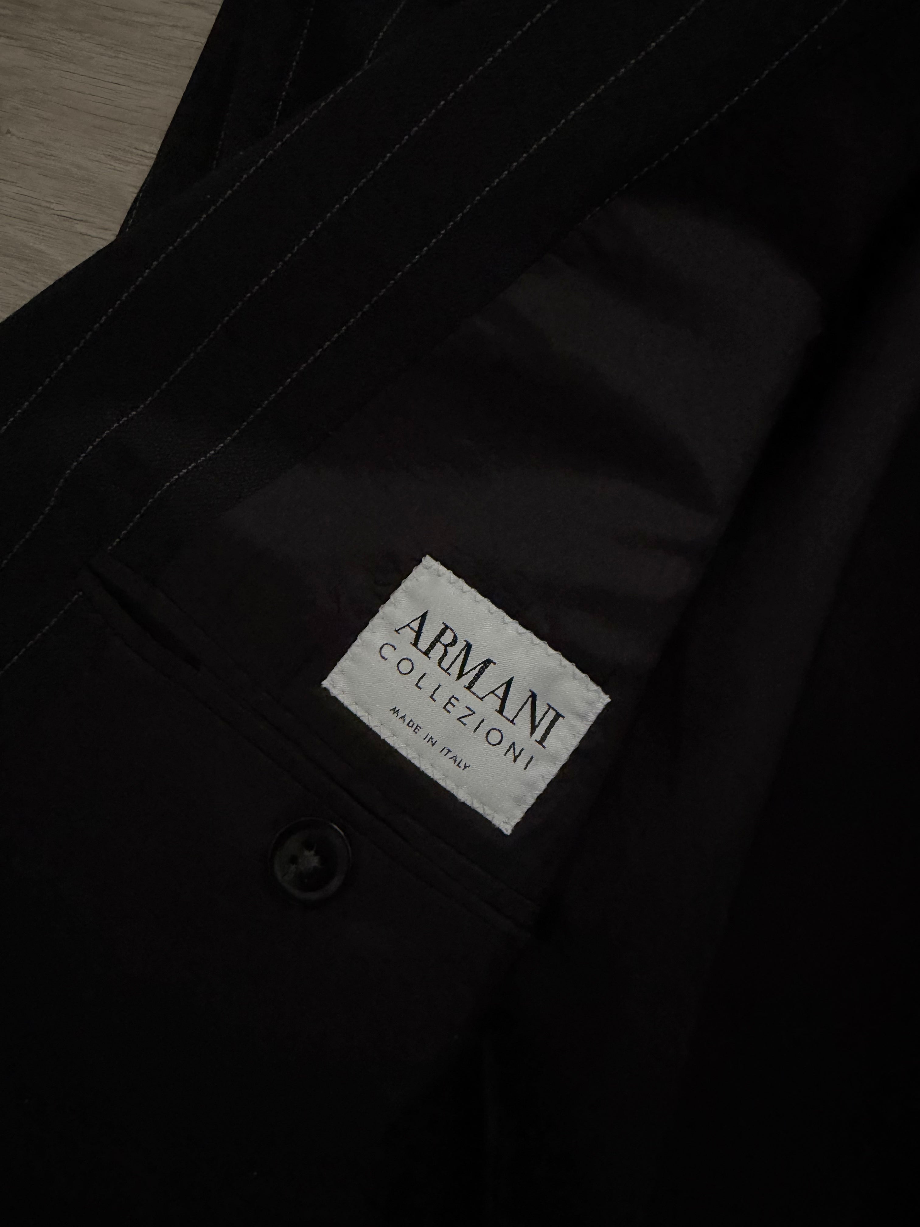 Armani 1990s Wool 2B Black Pinstripe Suit - Size XL Jacket / 36" Waist