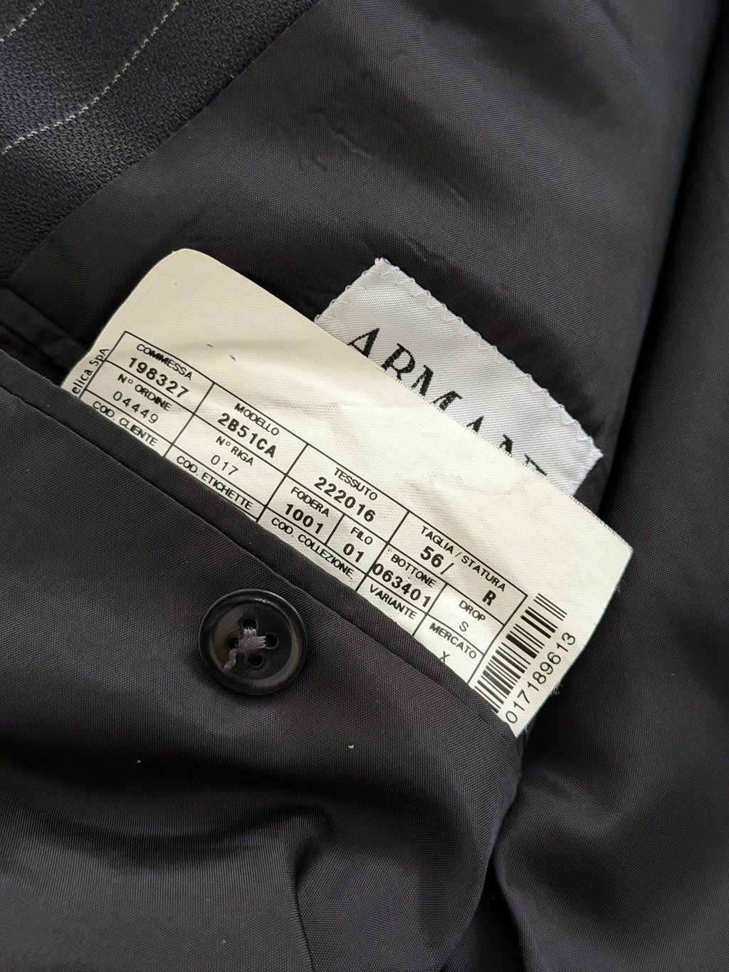 Armani 1990s Wool 2B Black Pinstripe Suit - Size XL Jacket / 36" Waist