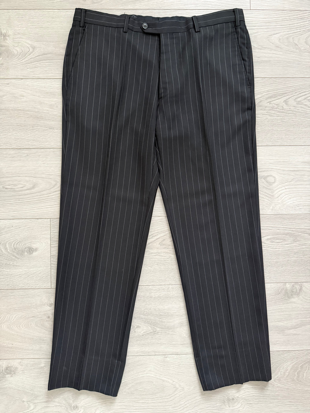 Armani 1990s Wool 2B Black Pinstripe Suit - Size XL Jacket / 36" Waist