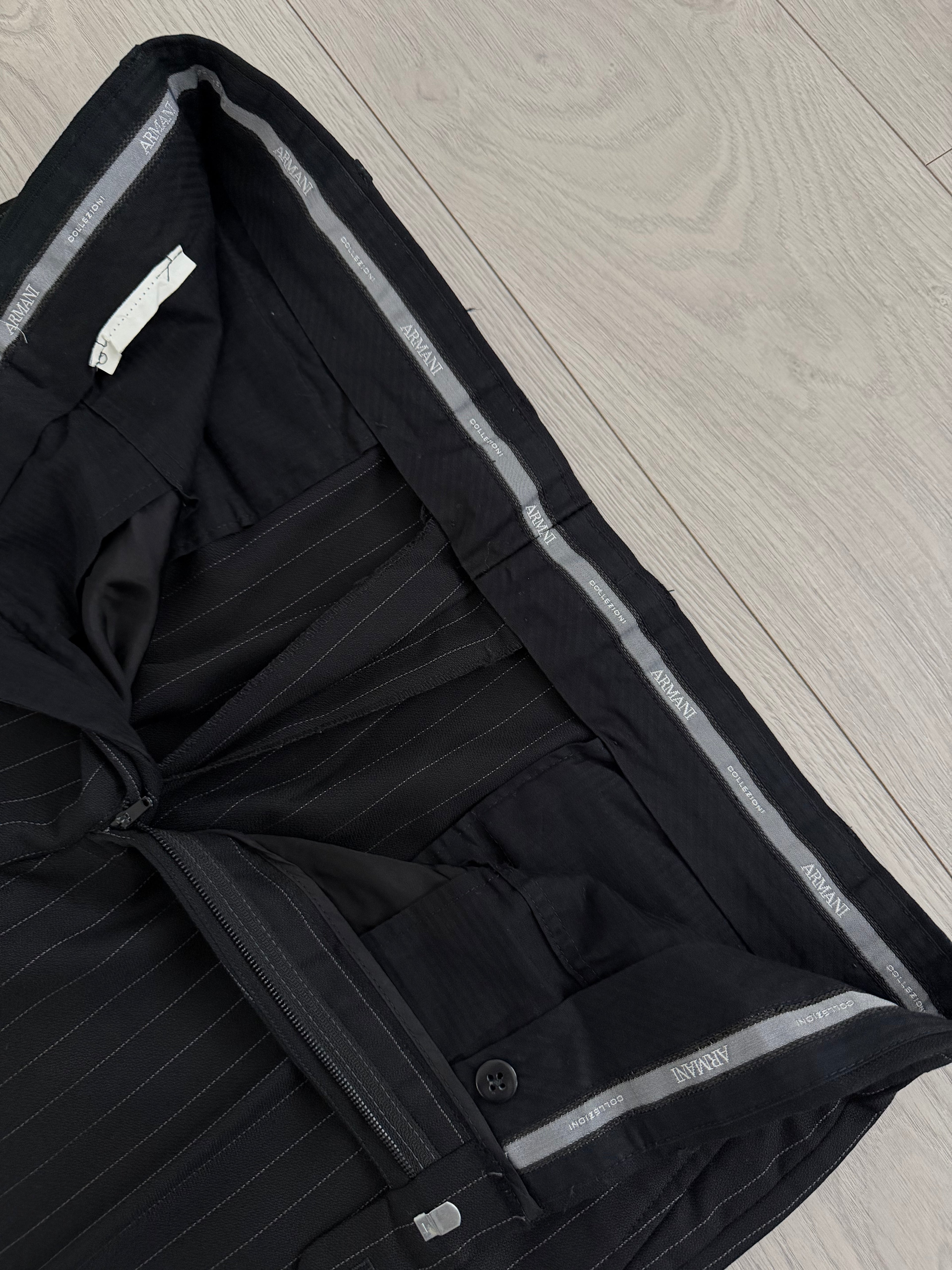 Armani 1990s Wool 2B Black Pinstripe Suit - Size XL Jacket / 36" Waist