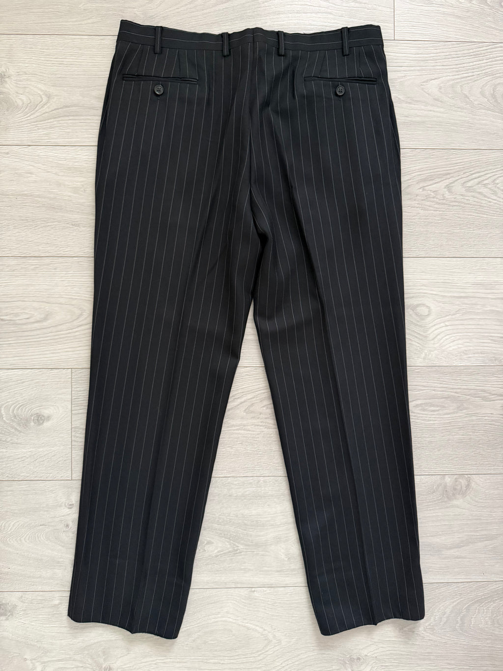Armani 1990s Wool 2B Black Pinstripe Suit - Size XL Jacket / 36" Waist