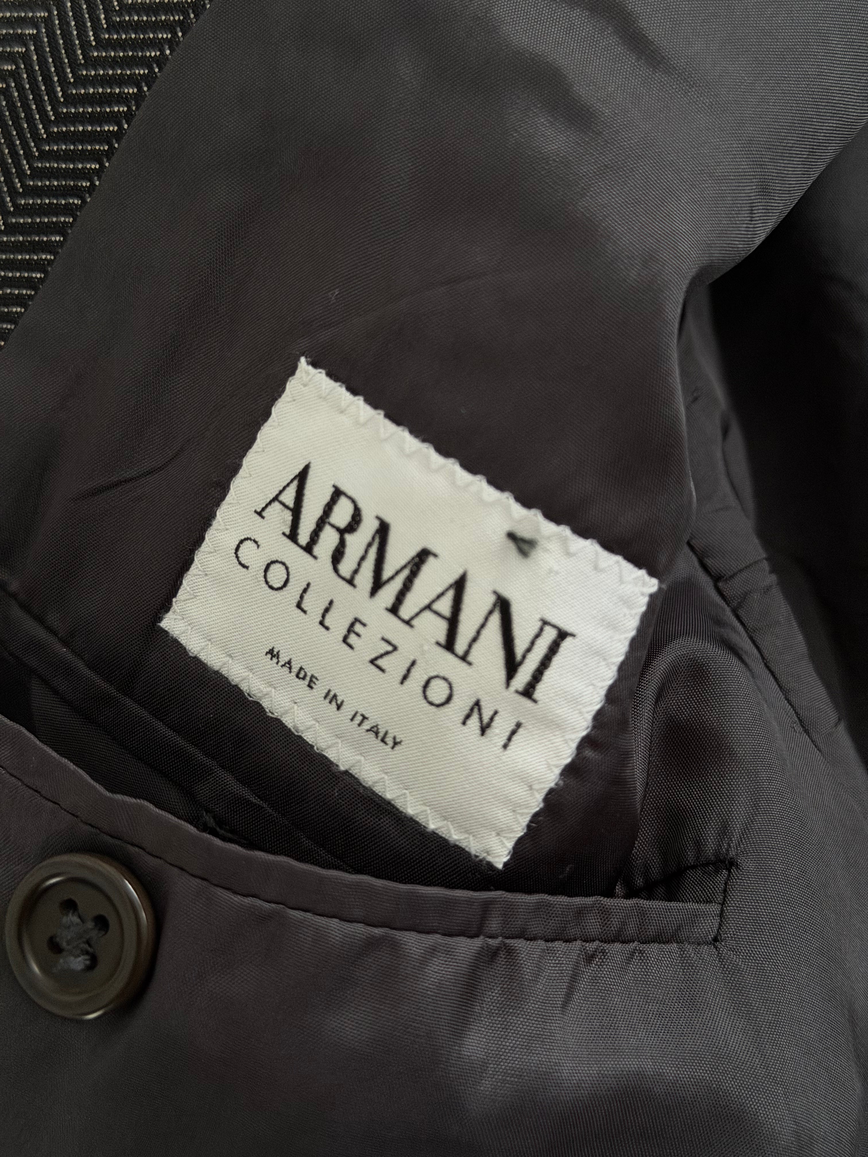 Armani 1990s Wool Silk 2B Grey Herringbone 3 Piece Suit - Size M Jacket / 32" Waist