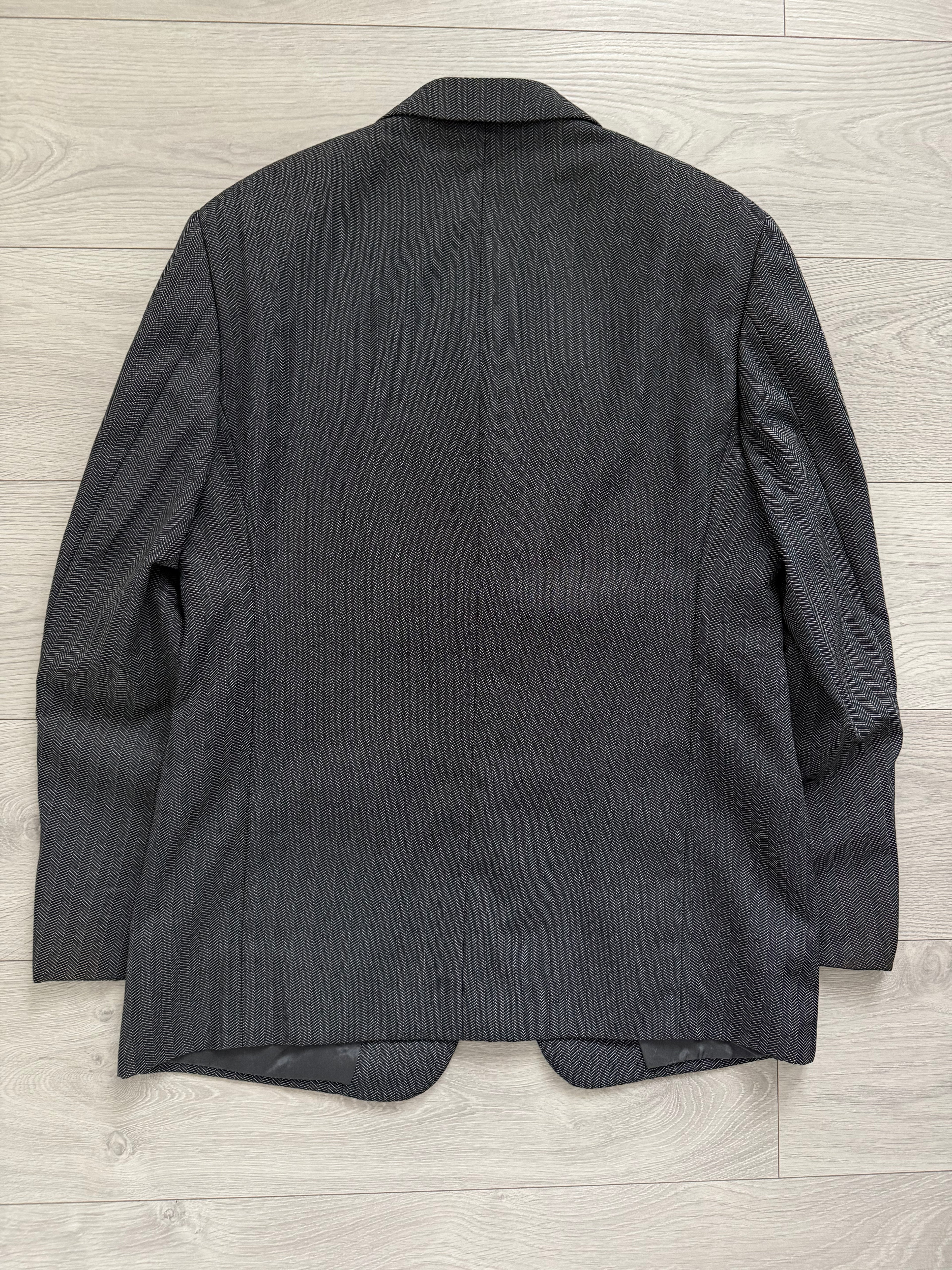Armani 1990s Wool Silk 2B Grey Herringbone 3 Piece Suit - Size M Jacket / 32" Waist