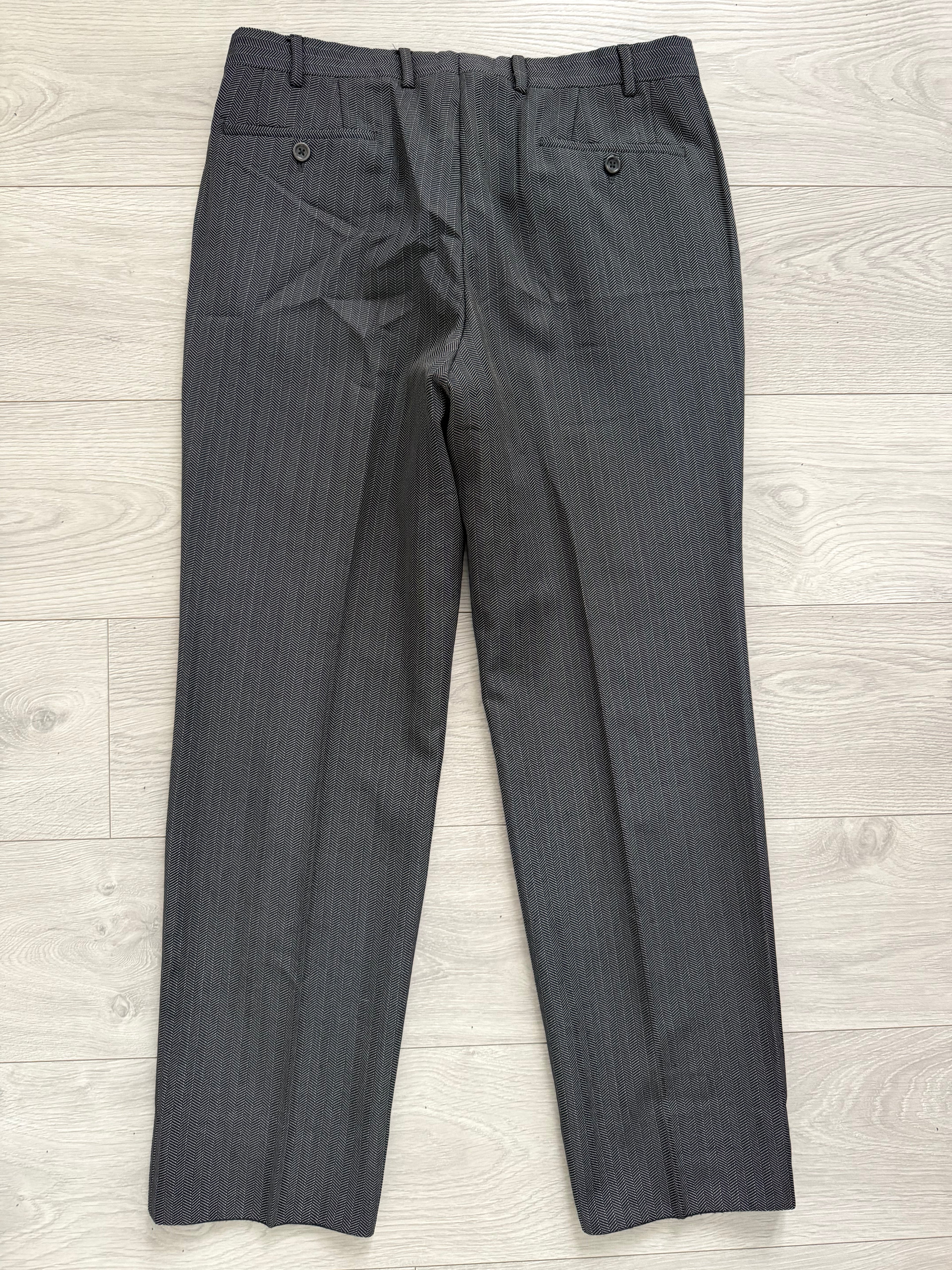 Armani 1990s Wool Silk 2B Grey Herringbone 3 Piece Suit - Size M Jacket / 32" Waist