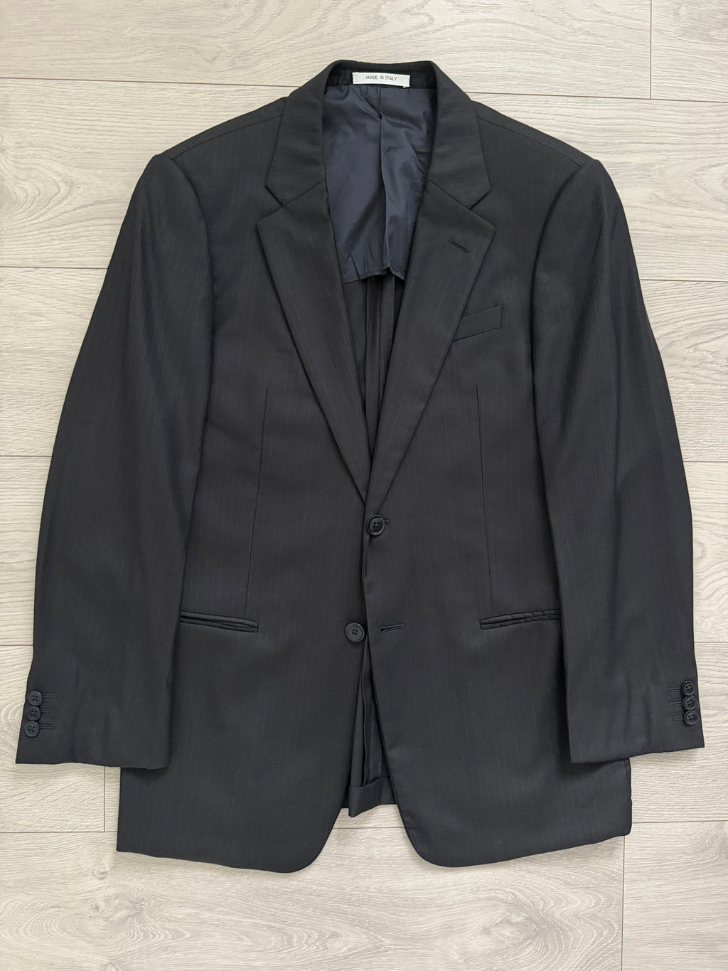 Armani 1990s Wool 2B Black Woven Suit - Size M Jacket / 32" Waist