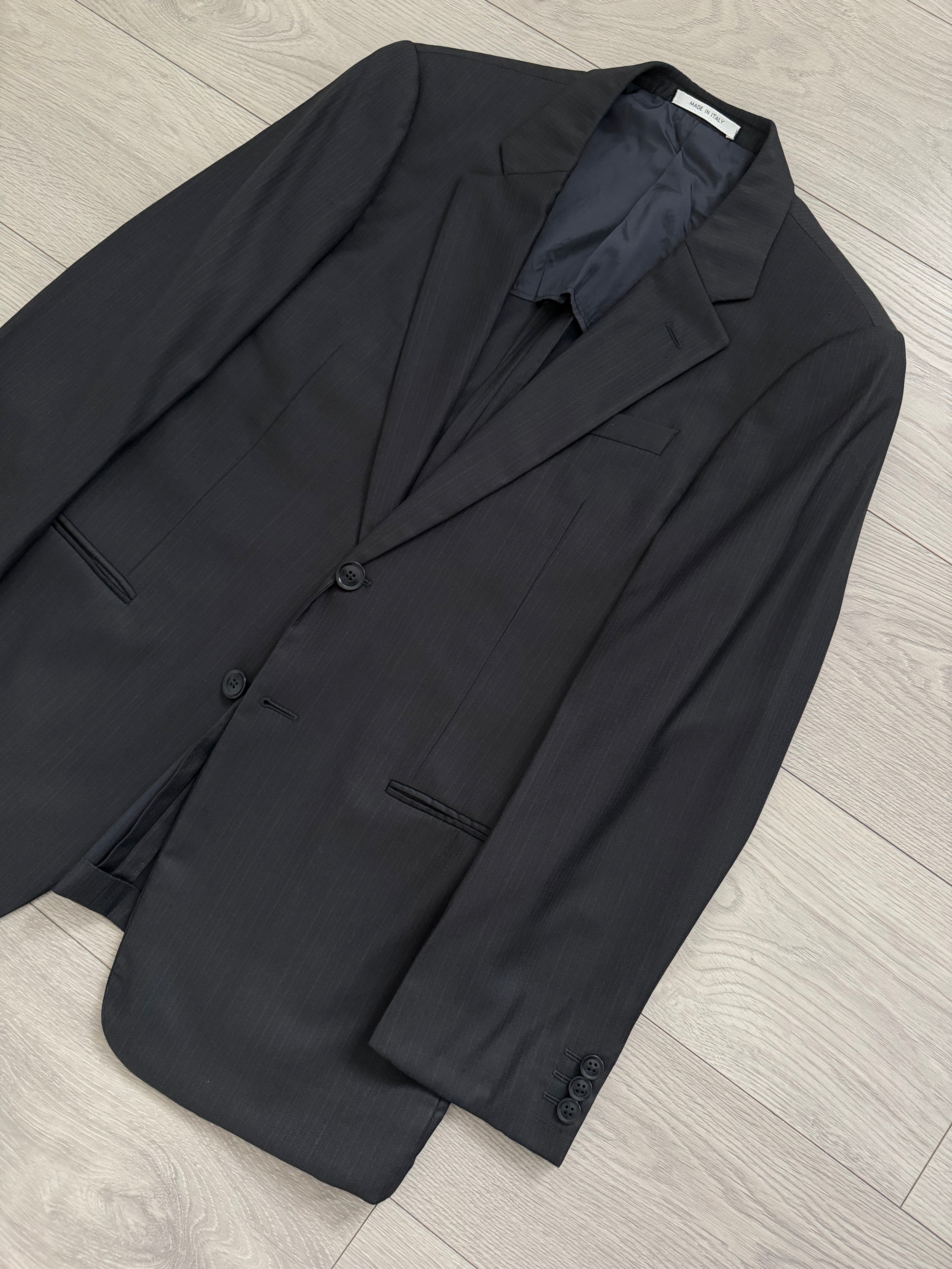 Armani 1990s Wool 2B Black Woven Suit - Size M Jacket / 32" Waist