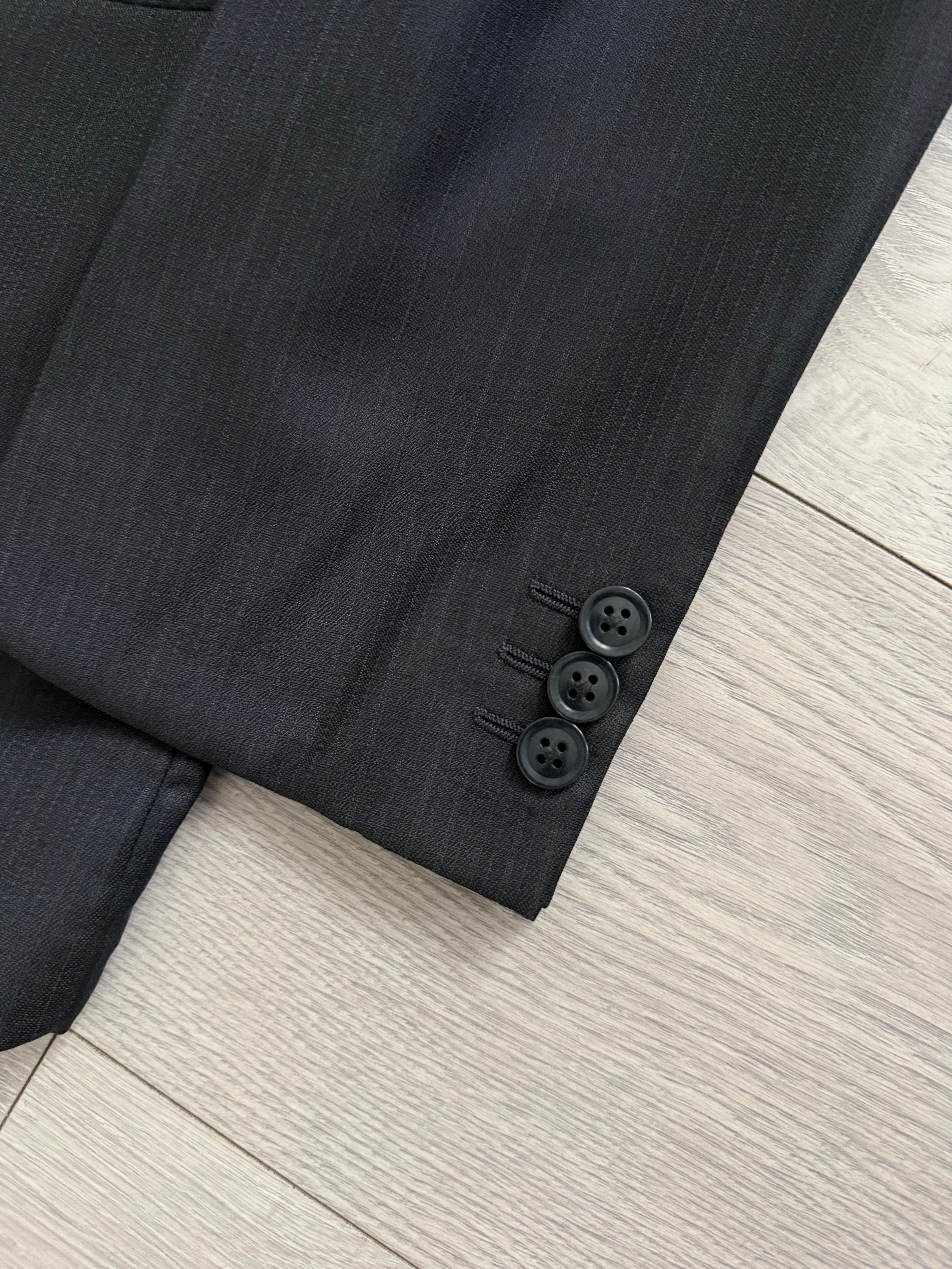 Armani 1990s Wool 2B Black Woven Suit - Size M Jacket / 32" Waist