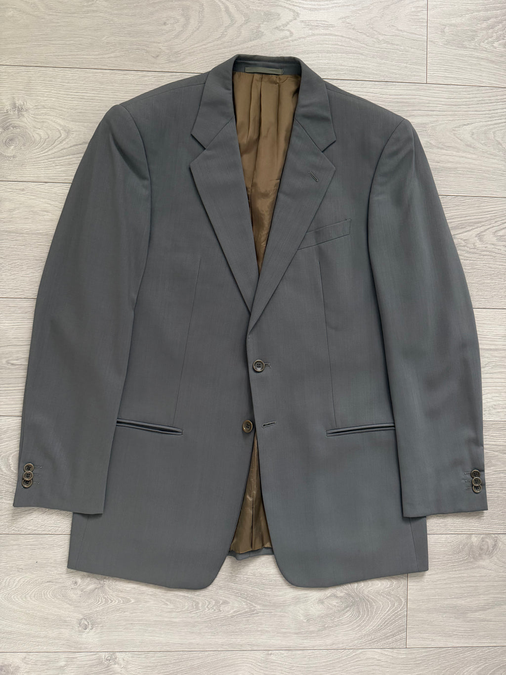 Armani 1990s Wool 2B Taupe Green Wool Pleated Suit - Size L Jacket / 34" Waist