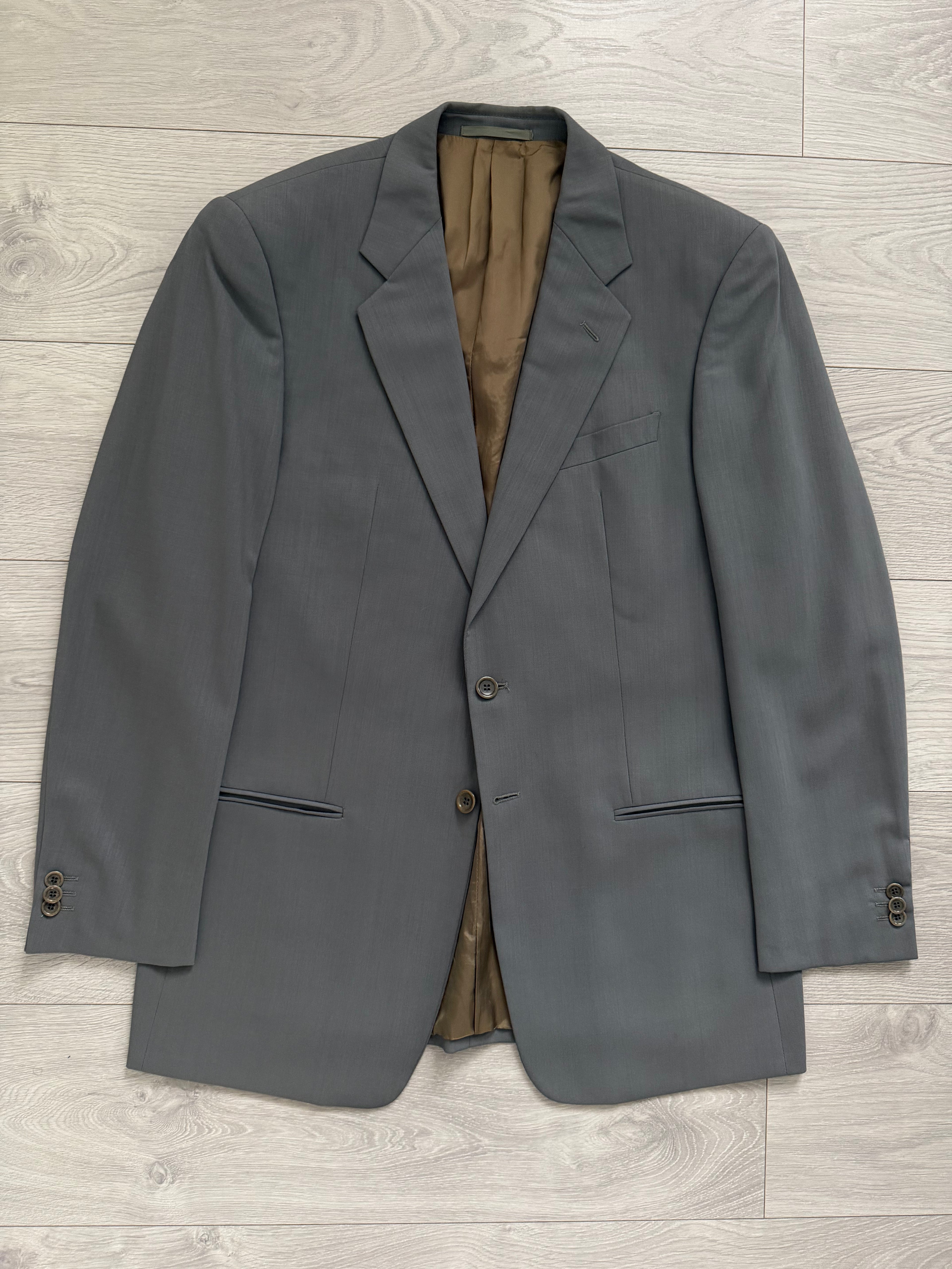 Armani 1990s Wool 2B Taupe Green Wool Pleated Suit - Size L Jacket / 34" Waist