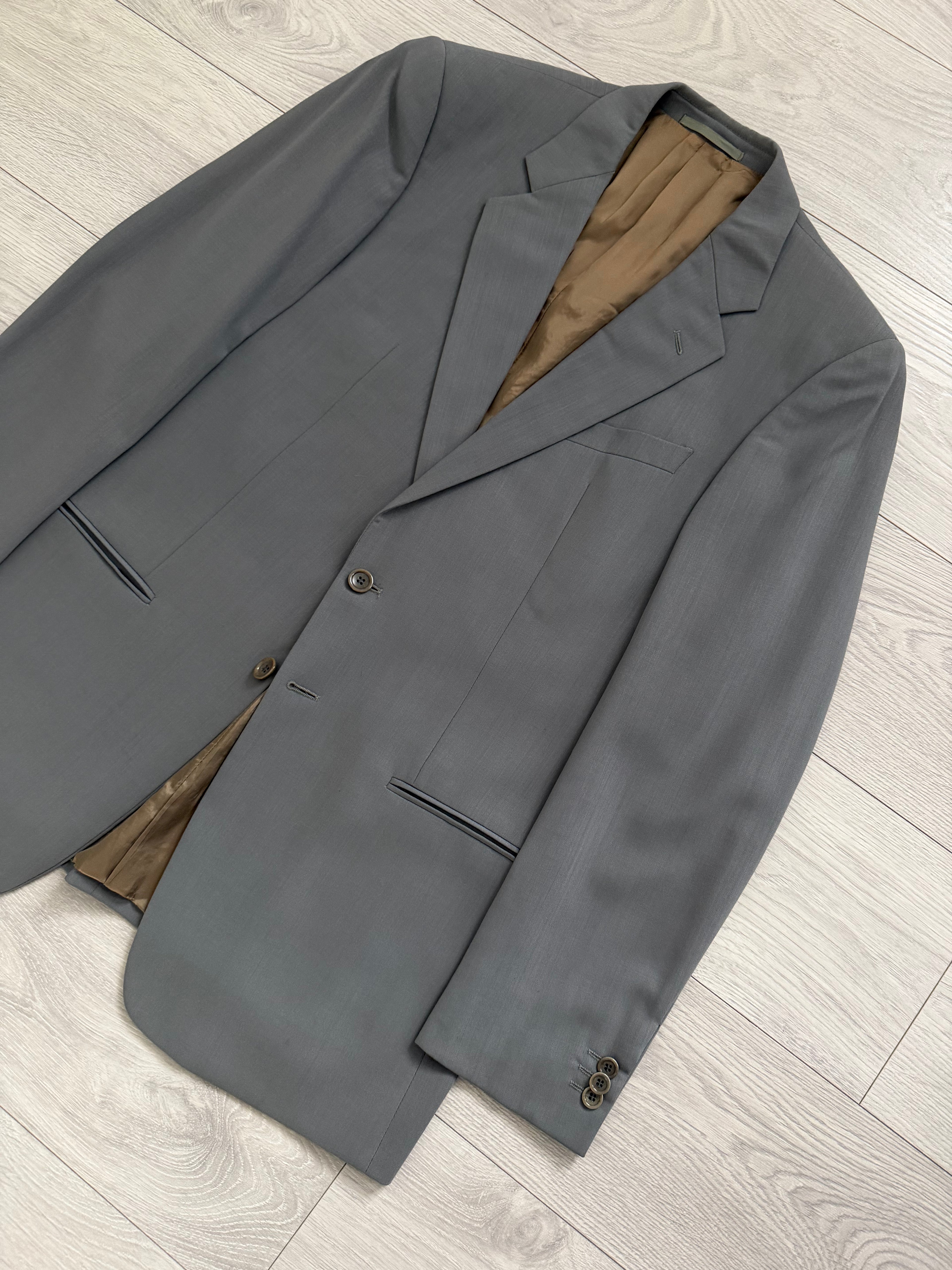 Armani 1990s Wool 2B Taupe Green Wool Pleated Suit - Size L Jacket / 34" Waist