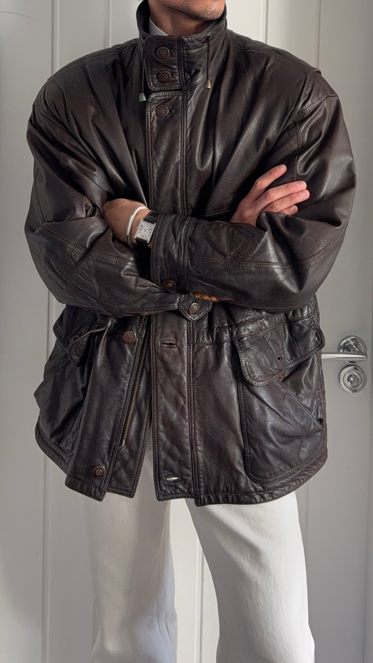 Hugo Boss 1980s Leather Military Field Jacket - Size L