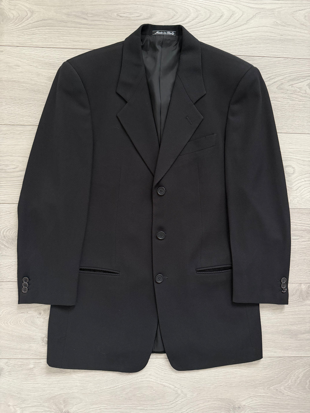 Giorgio Armani 1980s 3B Black Twill Wool Pleated Suit - Size S Jacket / 32" Waist