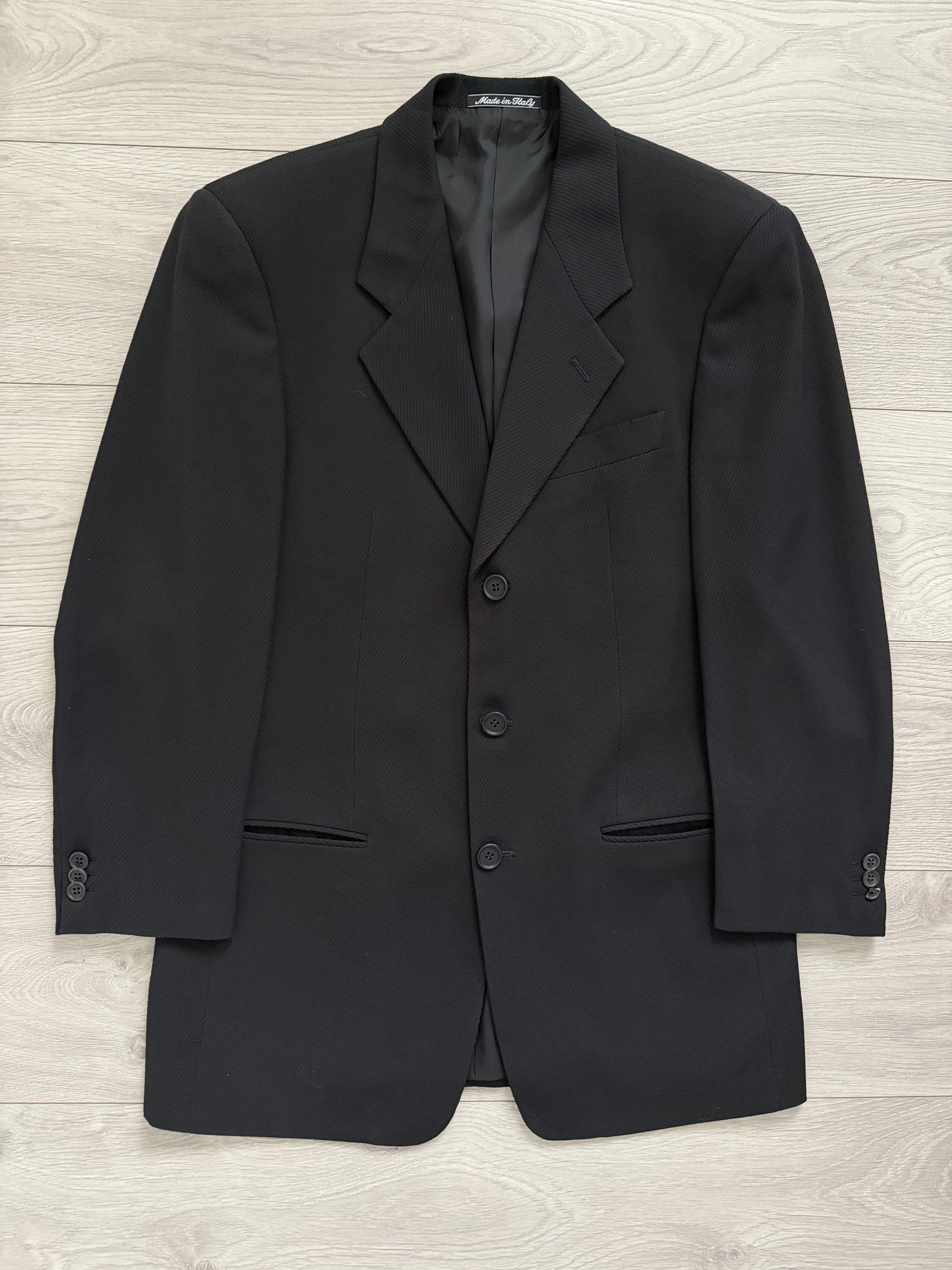 Giorgio Armani 1980s 3B Black Twill Wool Pleated Suit - Size S Jacket / 32" Waist