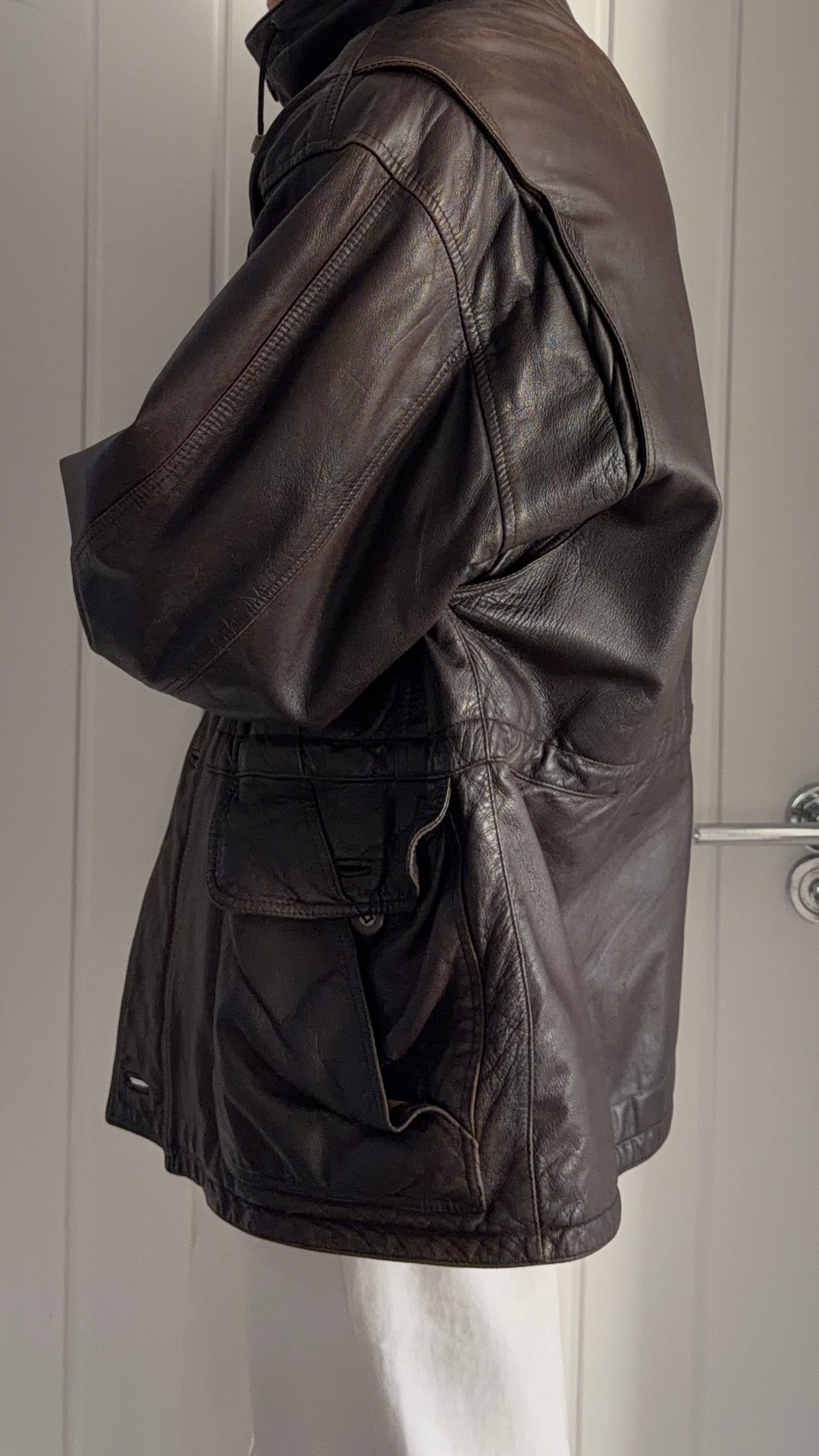 Hugo Boss 1980s Leather Military Field Jacket - Size L