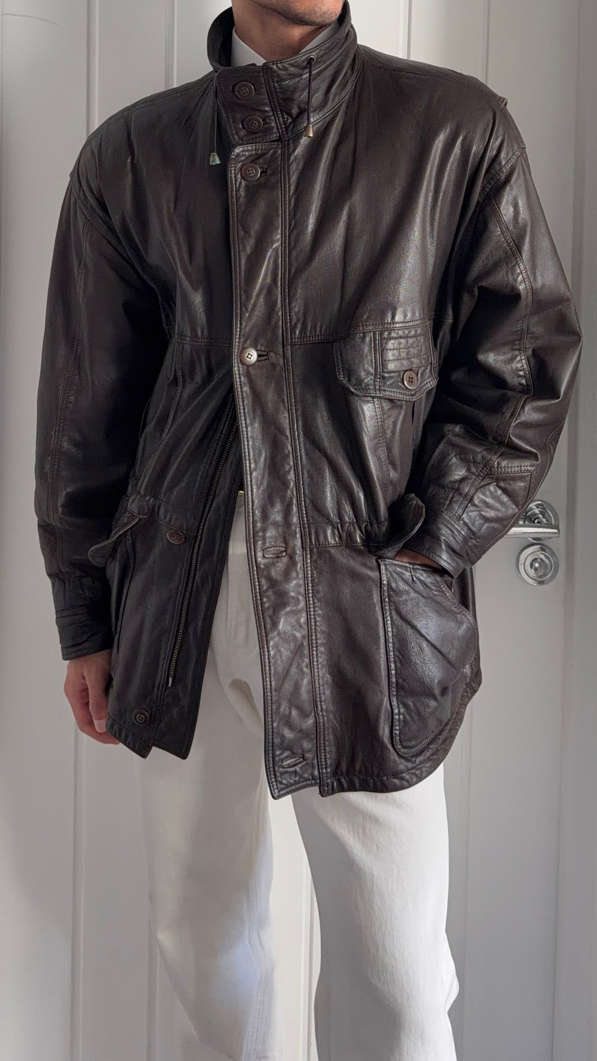 Hugo Boss 1980s Leather Military Field Jacket - Size L