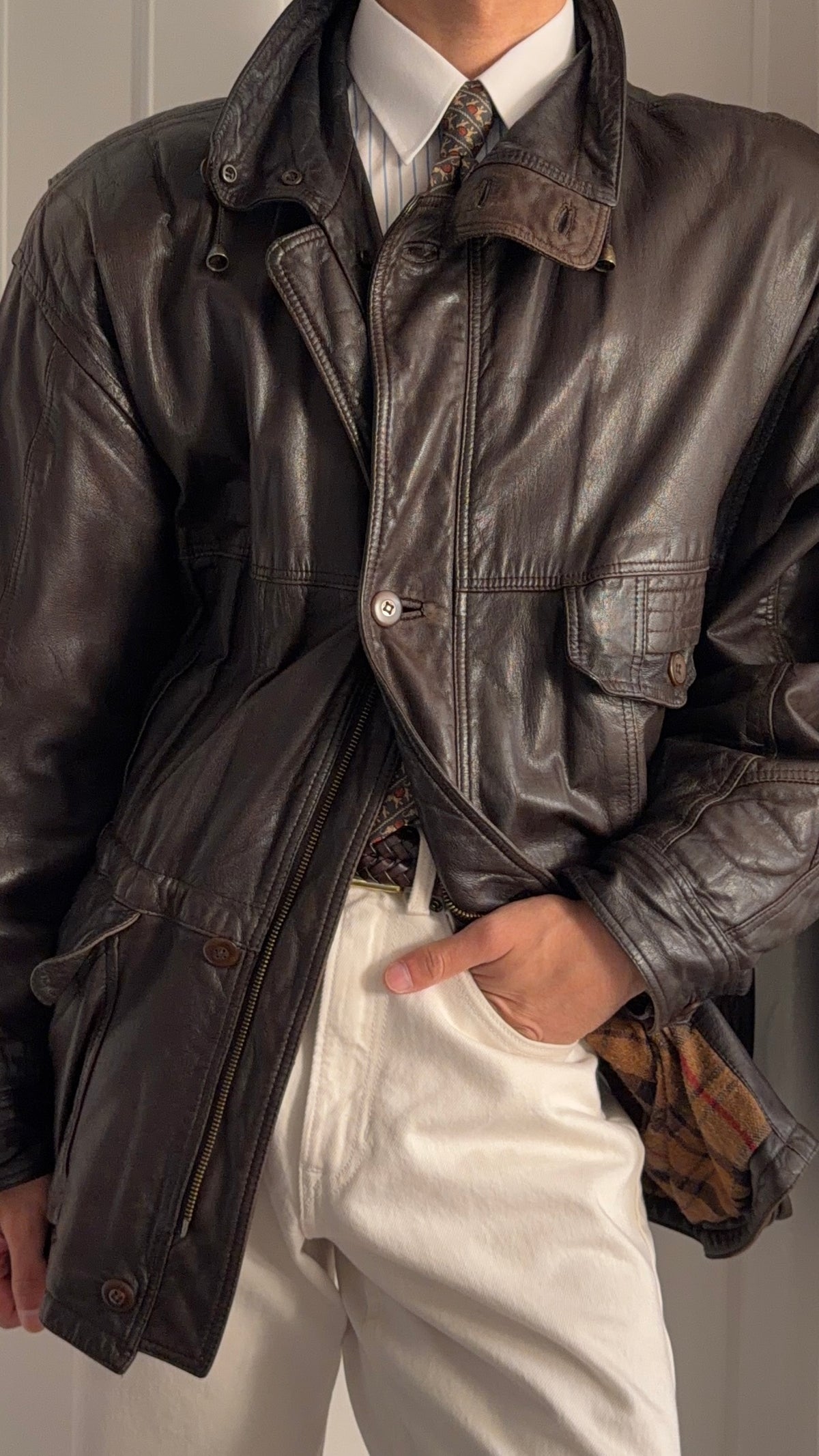 Hugo Boss 1980s Leather Military Field Jacket - Size L