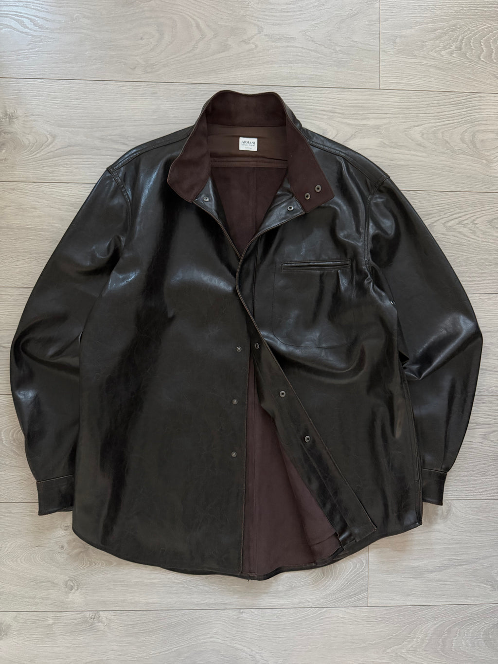 Giorgio Armani 2000s Leather Effect Snap Front Jacket  - Size XL
