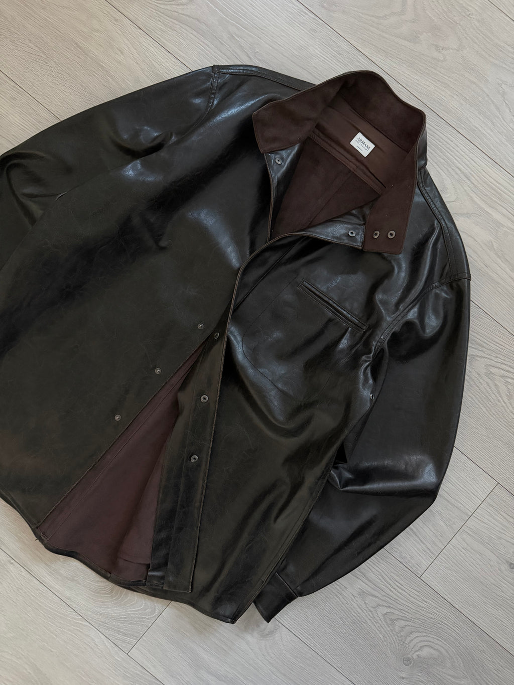 Giorgio Armani 2000s Leather Effect Snap Front Jacket  - Size XL