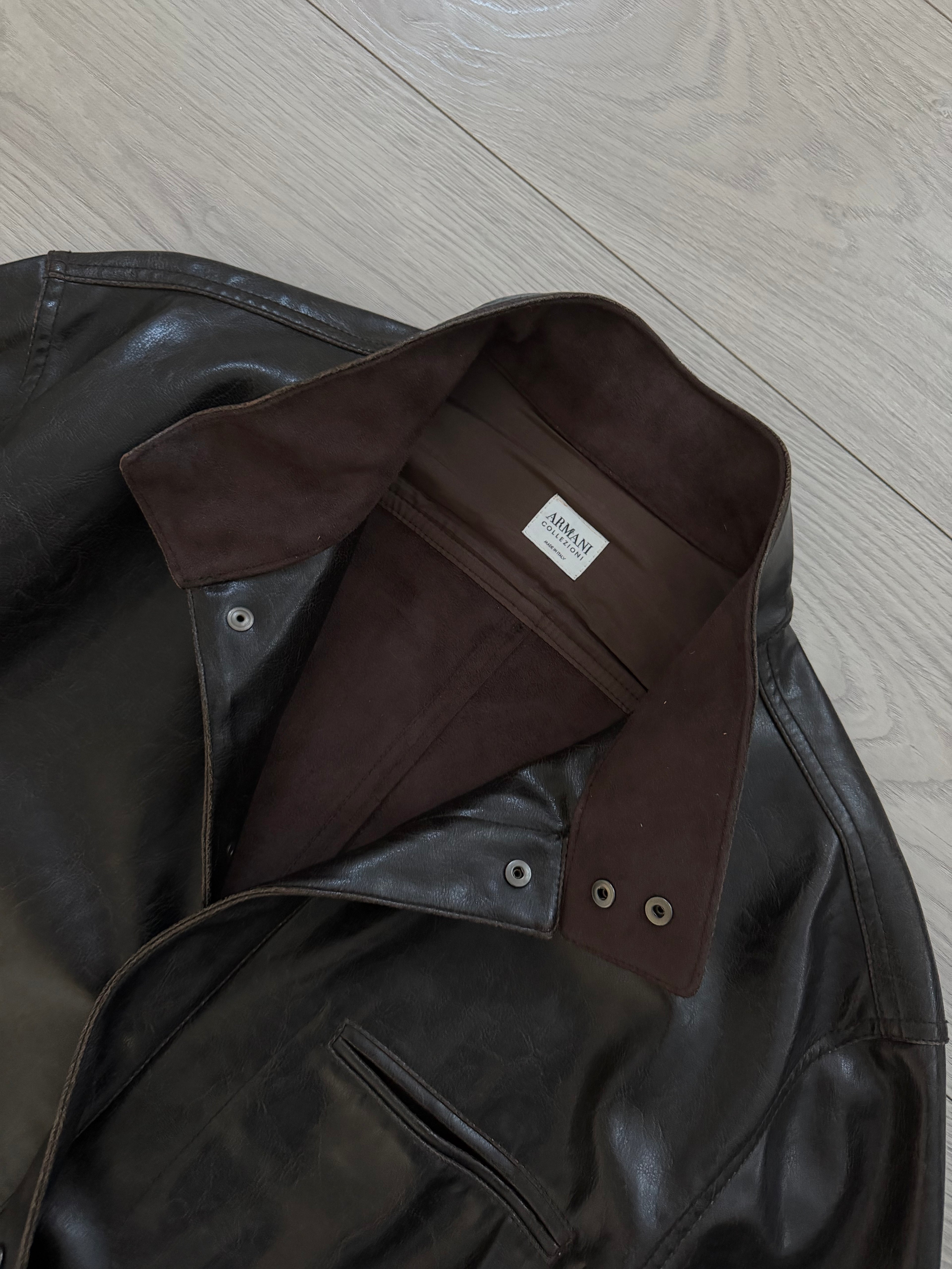 Giorgio Armani 2000s Leather Effect Snap Front Jacket  - Size XL
