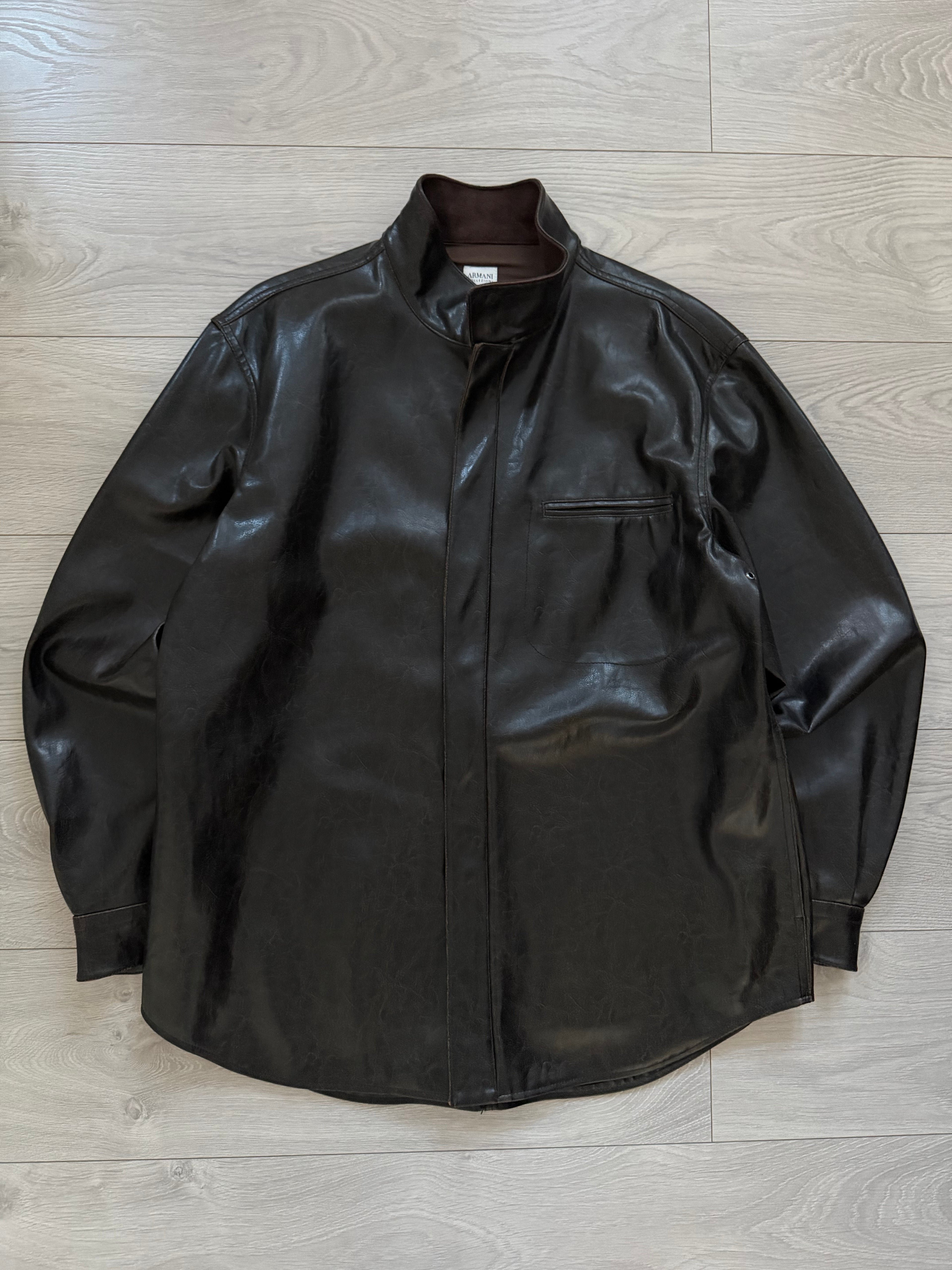 Giorgio Armani 2000s Leather Effect Snap Front Jacket  - Size XL
