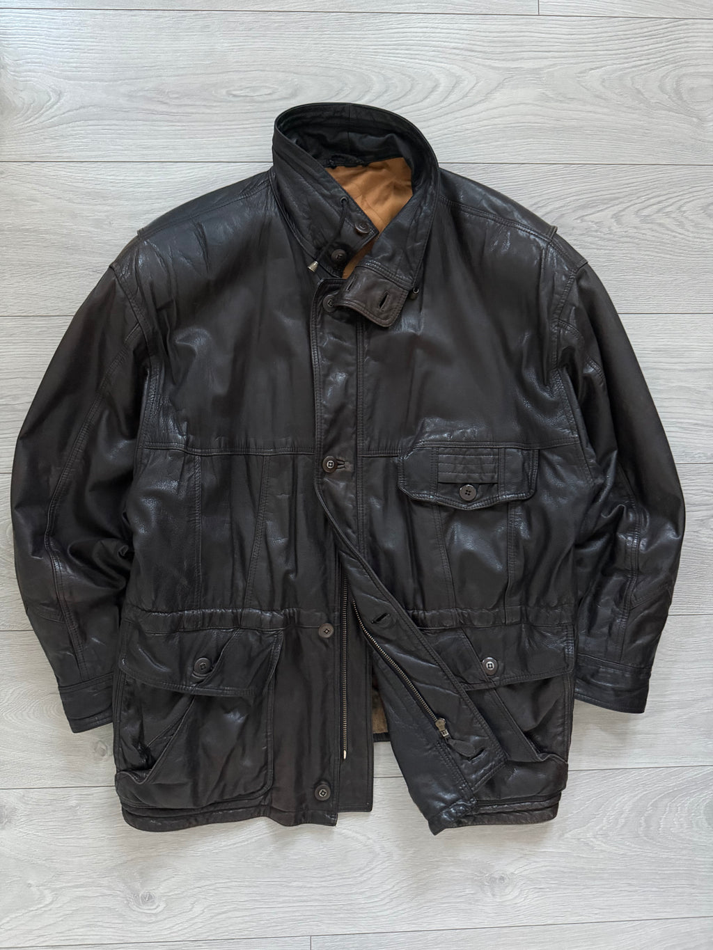 Hugo Boss 1980s Leather Military Field Jacket - Size L